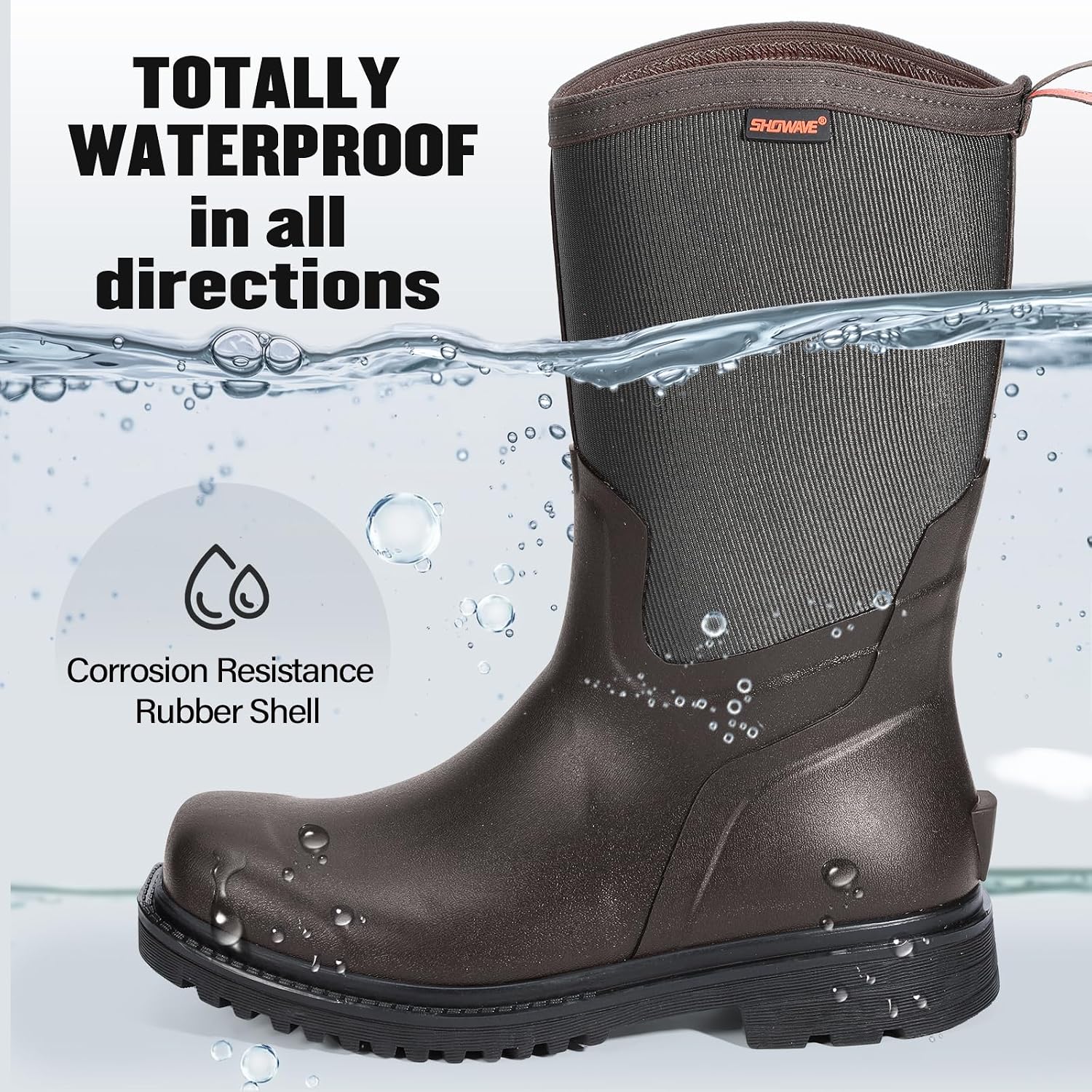 Thumbnail 3 de Showave Square Toe Rubber Boots for Men Waterproof Gardening Boots