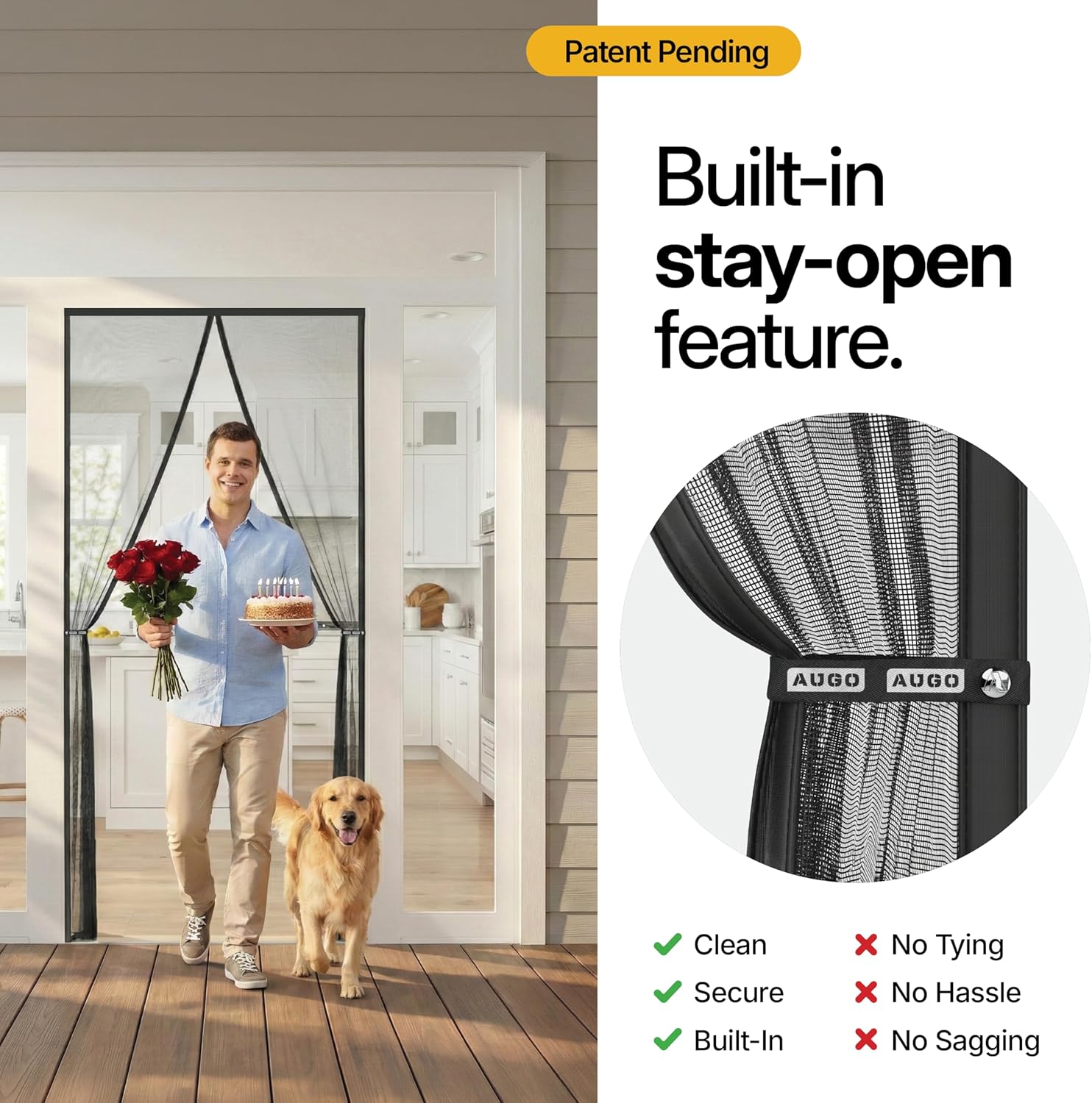 Detalle de AUGO Magnetic Screen Door (38 x 83 in) — Self Sealing, Heavy Duty, Hands-Free Mesh Partition