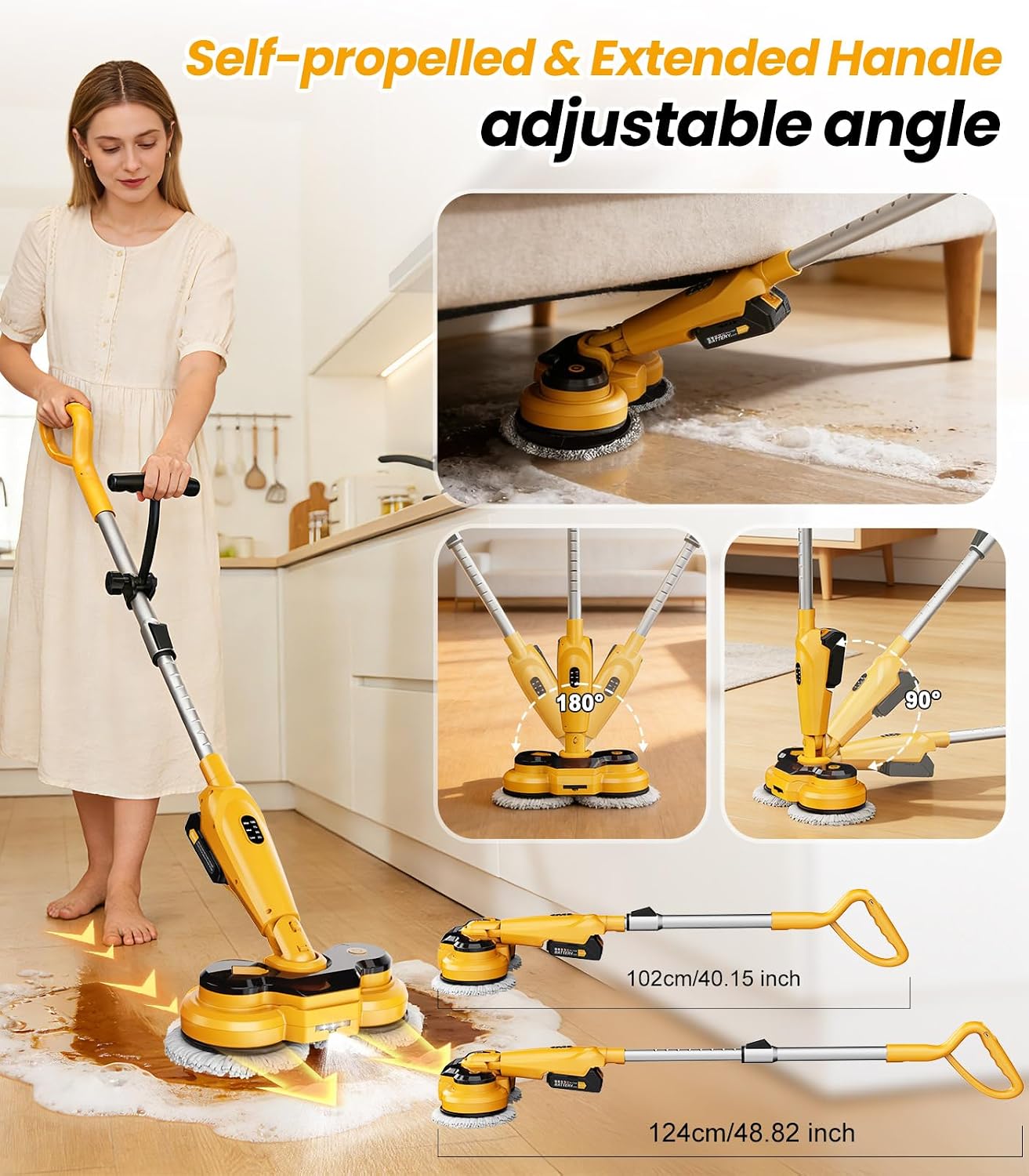 Detalle de qimedo M3 Pro 6000mAh Cordless Electric Mop & Scrubber — 800 RPM, Smart Display, LED Light, Water Spray