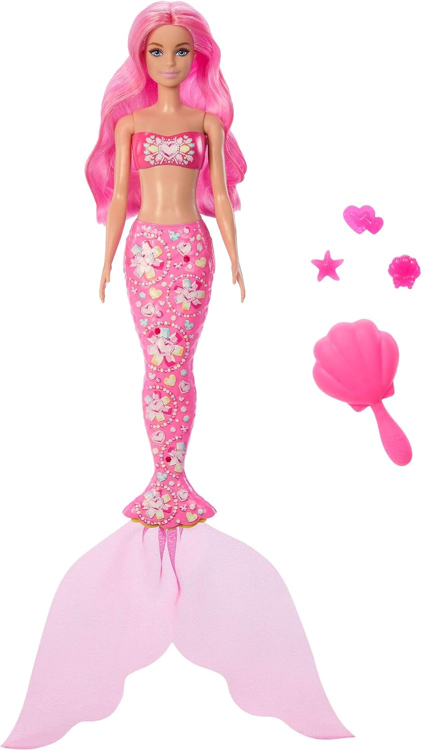 Detalle 2 de Barbie Color Reveal Meerjungfrauen-Puppe mit 6 Überraschungen – Farbwechsel, Anhänger & Accessoires