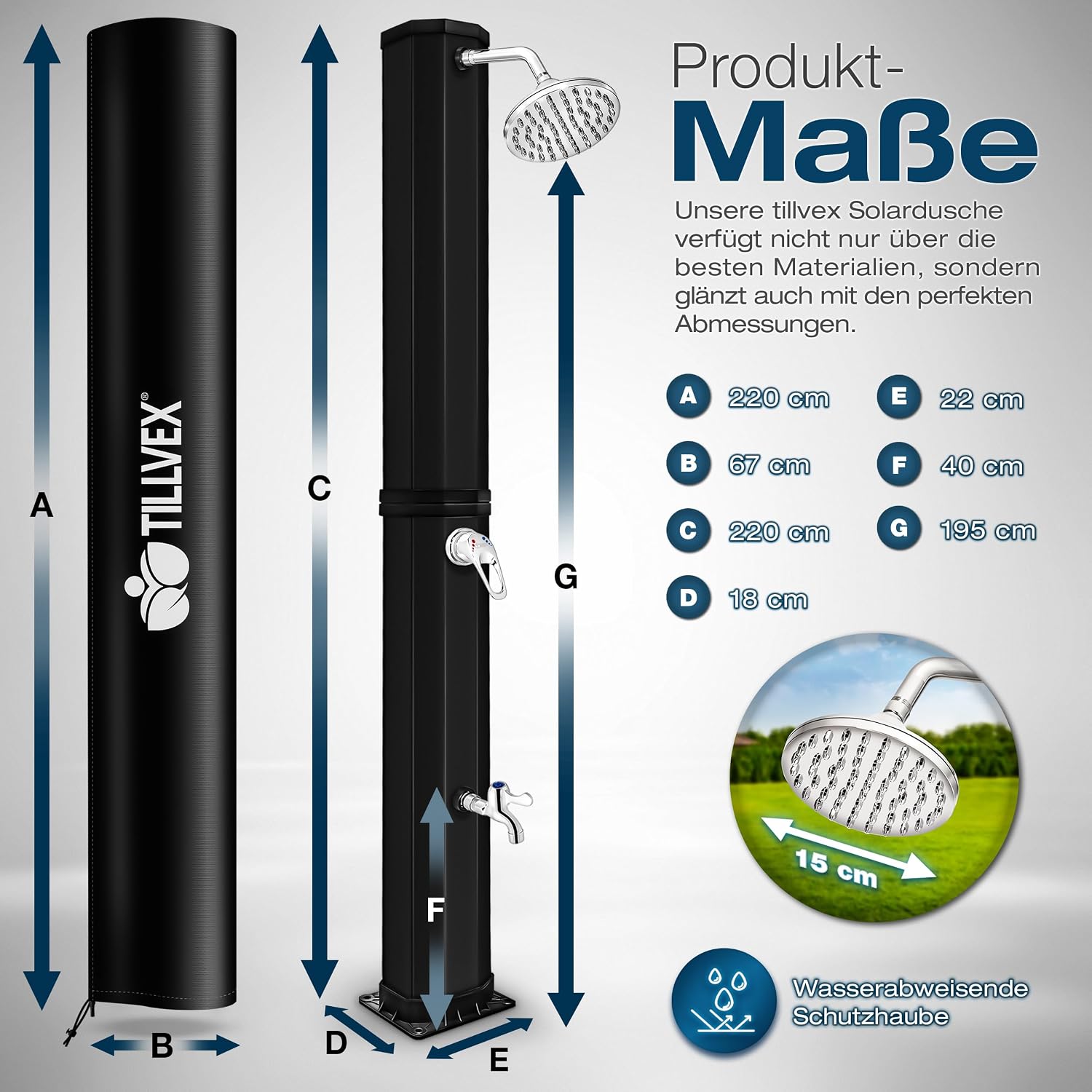 Detalle 2 de tillvex Solardusche 35 L inklusive Schutzhaube