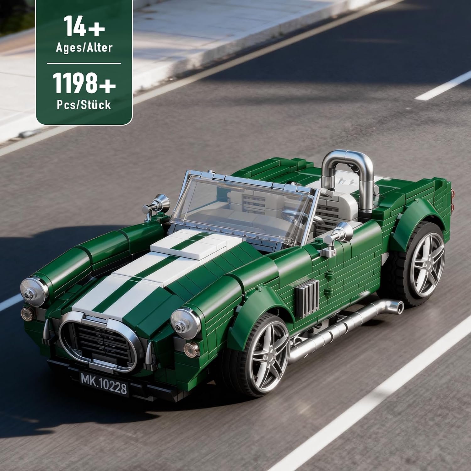 Detalle de Mould King 10228 Technik Speed Champion Oldtimer Cabriolet – Klemmbausteine Auto, 1198 Teile