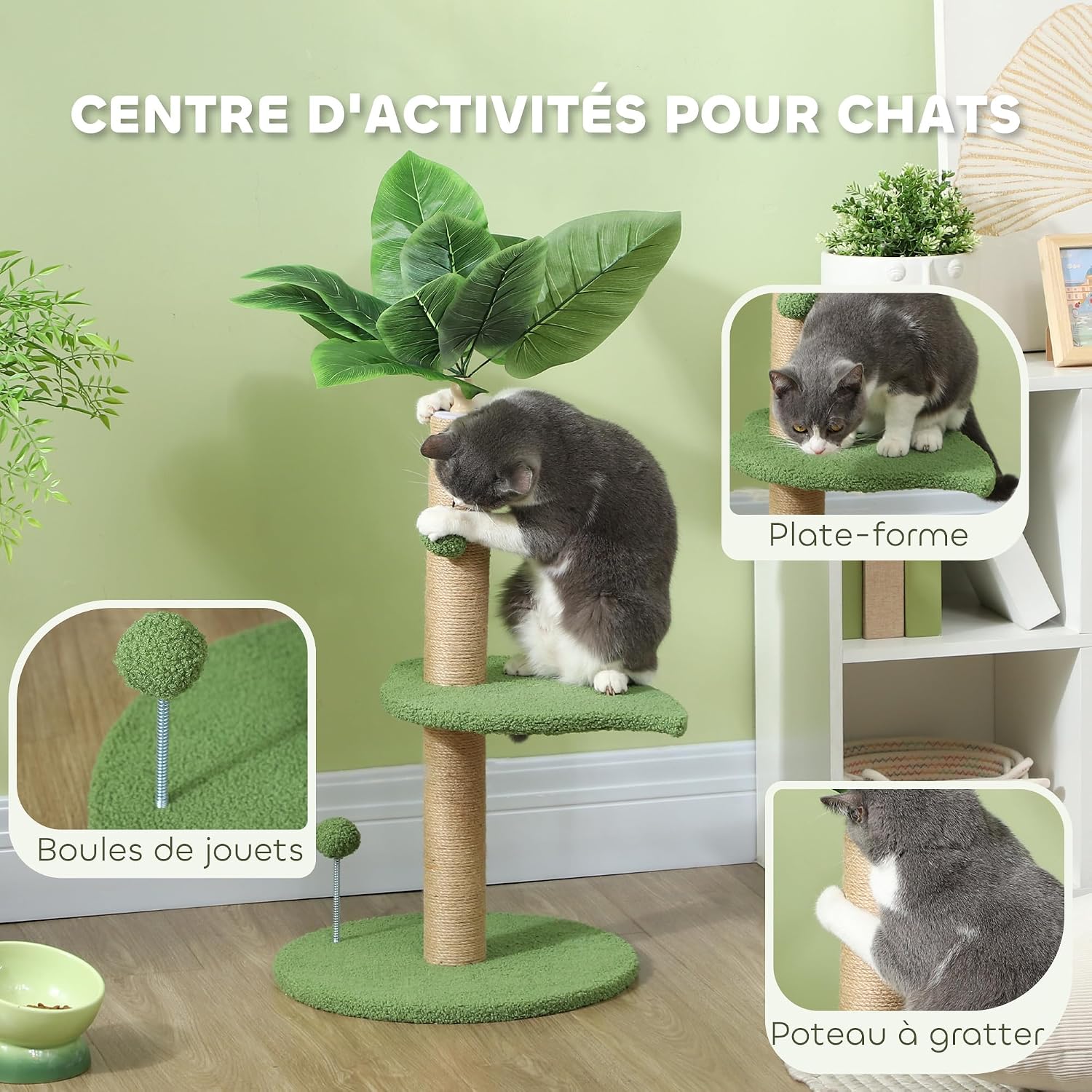 Thumbnail 3 de PawHut arbre à chat 83 cm Vert