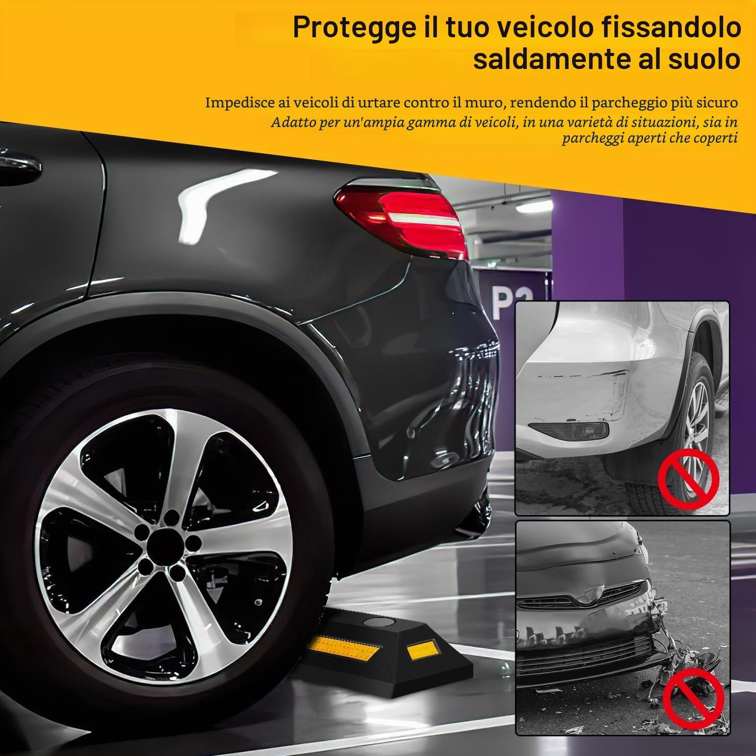 Detalle de Jaxguom Fermaporta: fermanporta in gomma 54x15x9 cm con 2 parchiageggi e riflettenti gialli