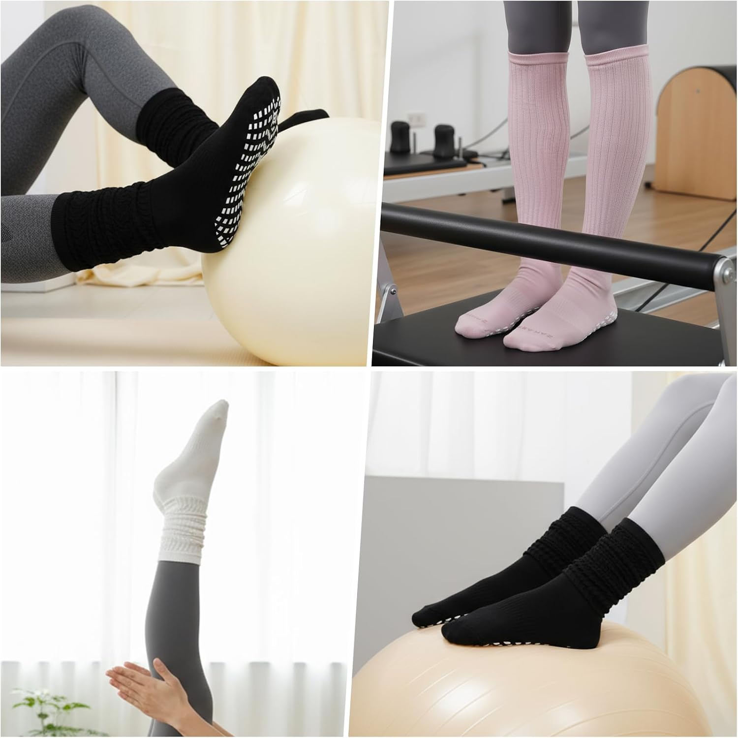 Thumbnail 1 de PUTUO Chaussettes de yoga antidérapantes femme en coton (3 paires) : picots silicone et confort sans coutures