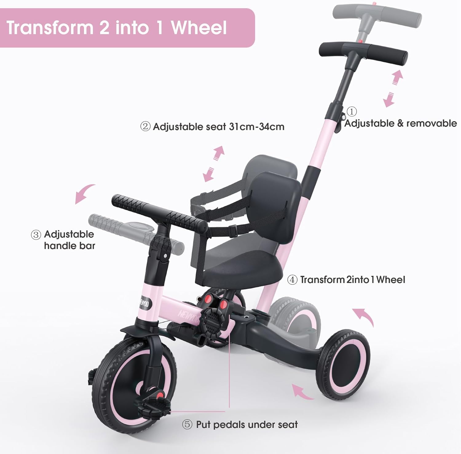 Thumbnail 2 de newyoo TR007 toddler tricycle with push handle