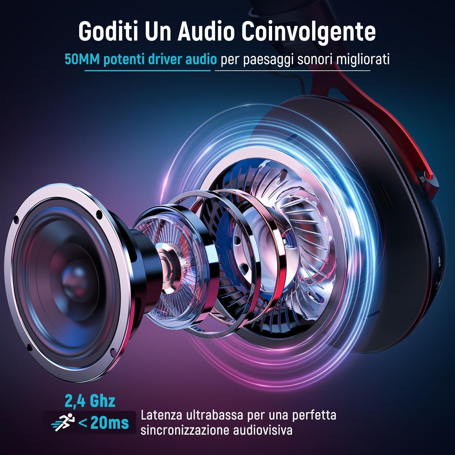 Detalle de Cascos Gaming Inalámbricos Ozeino para PS4/PS5/PC: Sonido 7.1, 2.4 GHz y Bluetooth con 40+ horas de batería