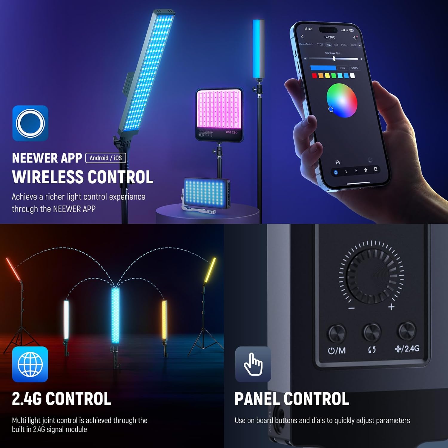 Thumbnail 6 de Neewer Photography RGB Light Stick Kit (BH20C) – 2 Pack LED Tube Lights with Stands, Diffusers, 2500–10000K