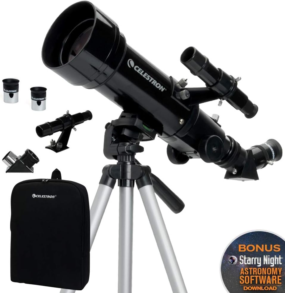 Detalle de Celestron Travel Scope 70 (21035-ADS) : télescope réfracteur portable avec sac, oculaire 4 mm et Barlow 3x