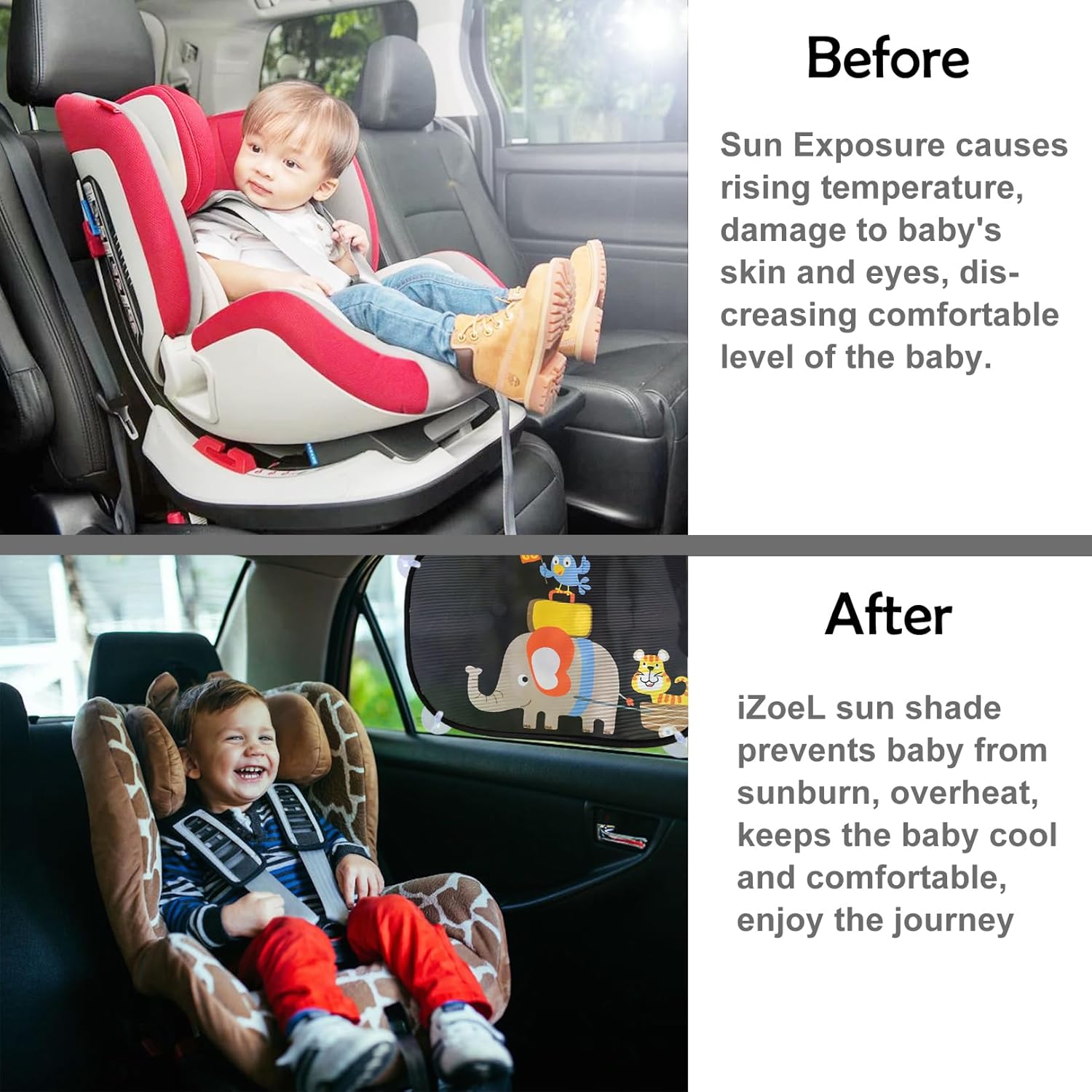 Thumbnail 2 de iZoeL Car Sun Shade for Baby & Kids (2 pcs) with Static Cling, 8 Suction Cups and Storage Bag