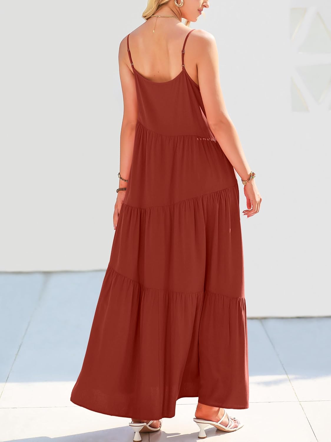 Detalle de ANRABESS Women's Summer Casual Loose Sleeveless Sundress - Boho Linen Maxi