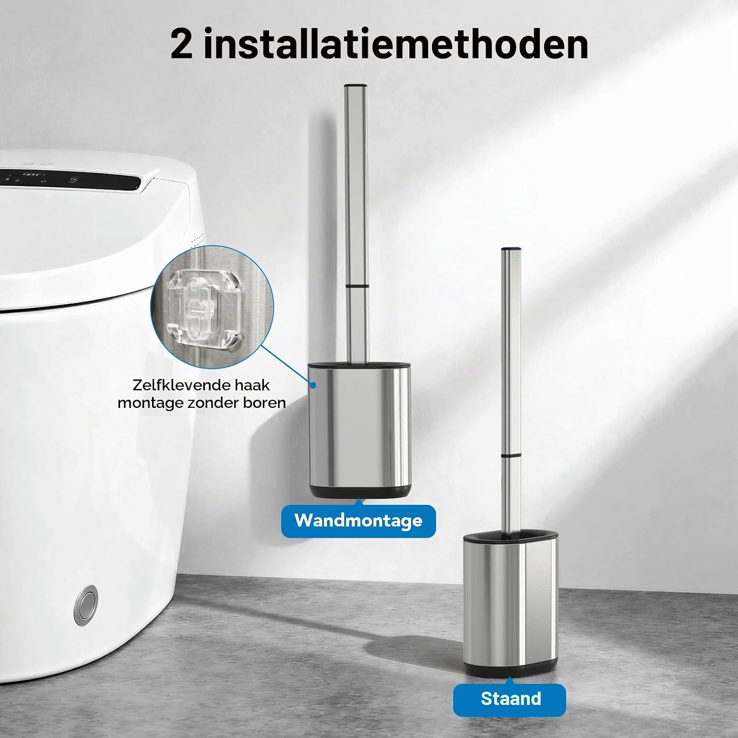 Thumbnail 4 de homeasy HLX073 toiletborstel met TPR-kop en RVS-handgreep, zilver