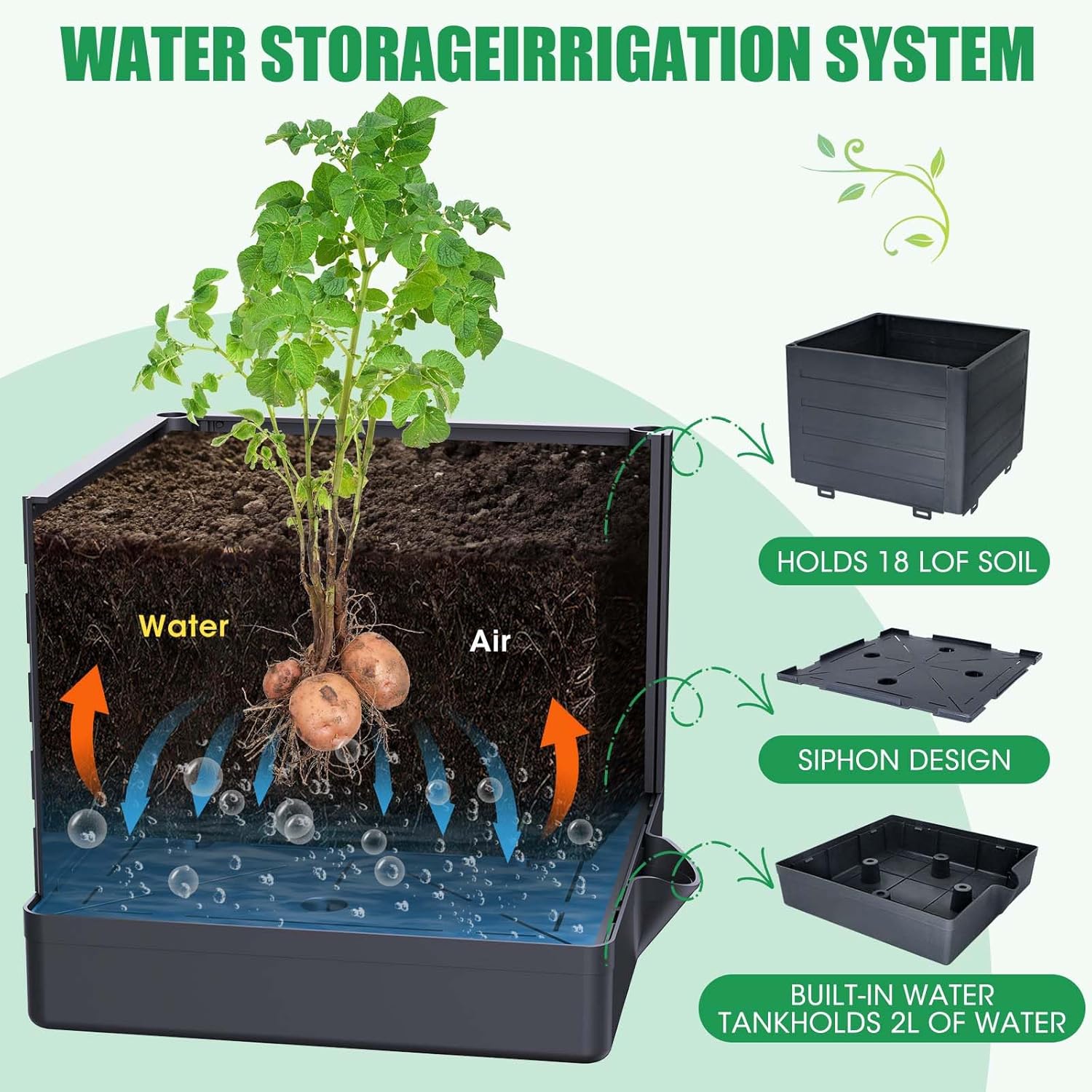 Thumbnail 2 de MQHUAYU Raised Beds for Garden with Trellis (2-Pack) – 18L Self-Watering Plant Boxes with 57" Trellis