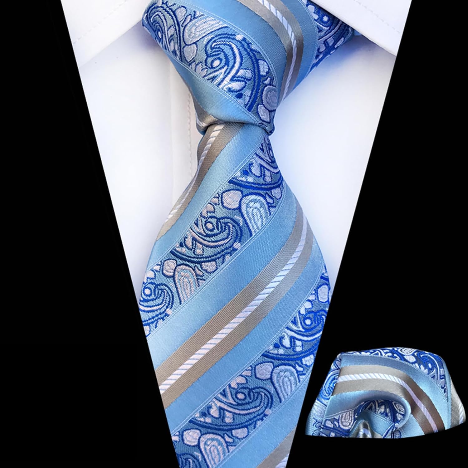 Detalle de Alizeal Men's Long Sleeve Shirt with Necktie & Pocket Square Set