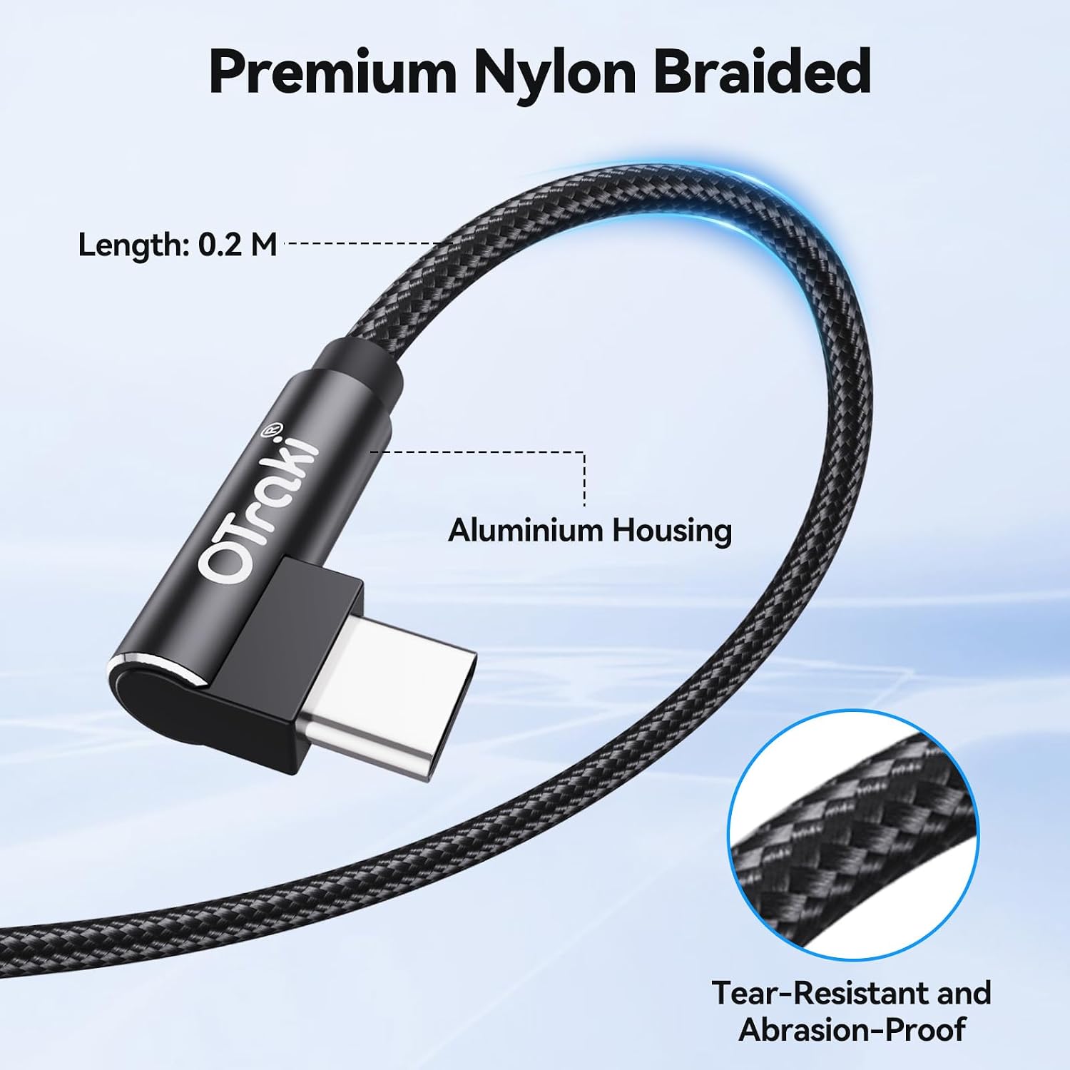 Detalle de OTraki 3 Pezzi Cavo USB-C 90 Gradi 0.2m: ricarica rapida e trasferimento dati affidabile
