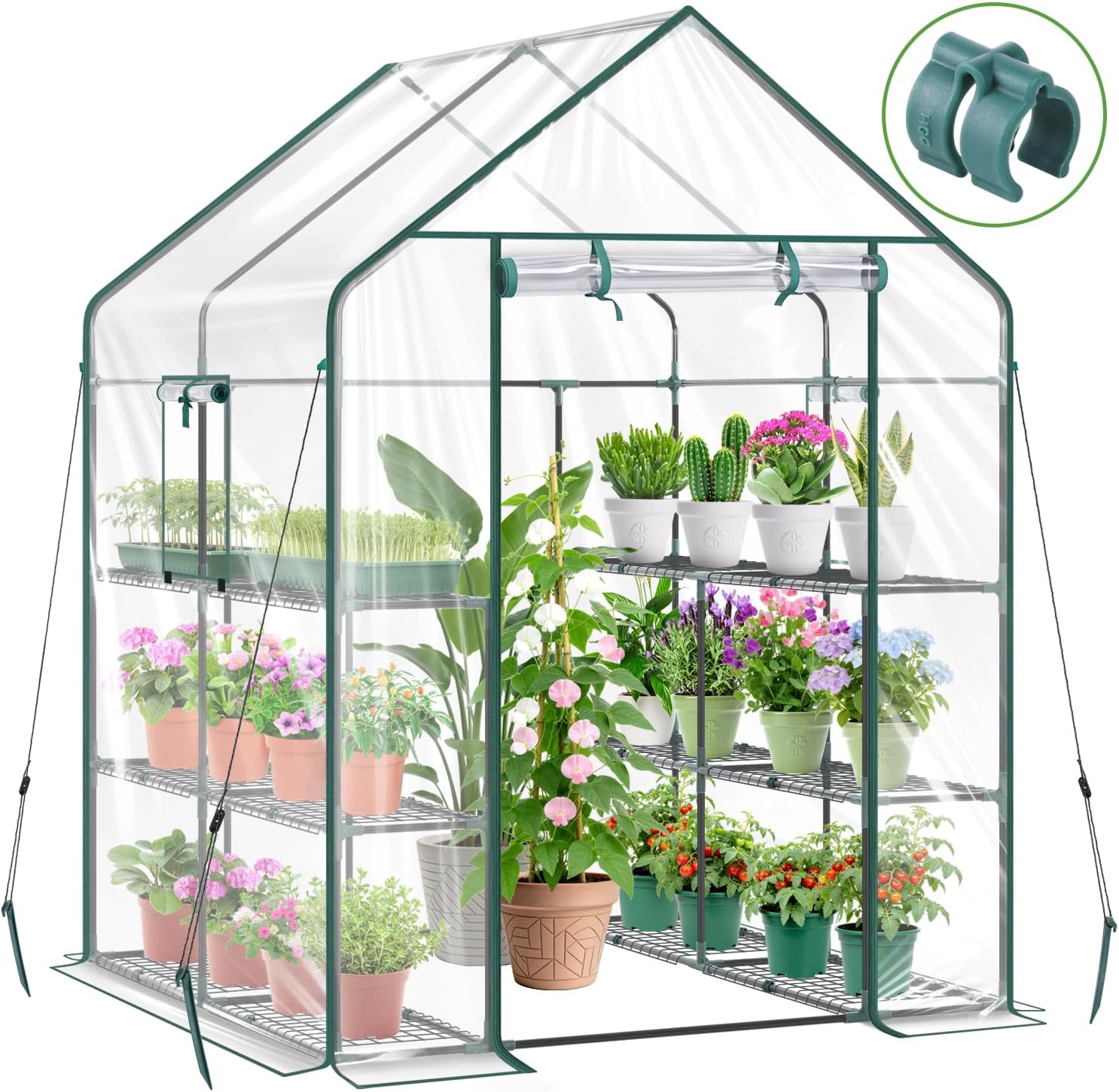 Ohuhu GGH-01 Walk-In Greenhouse with 12 Shelves and Roll-Up Door