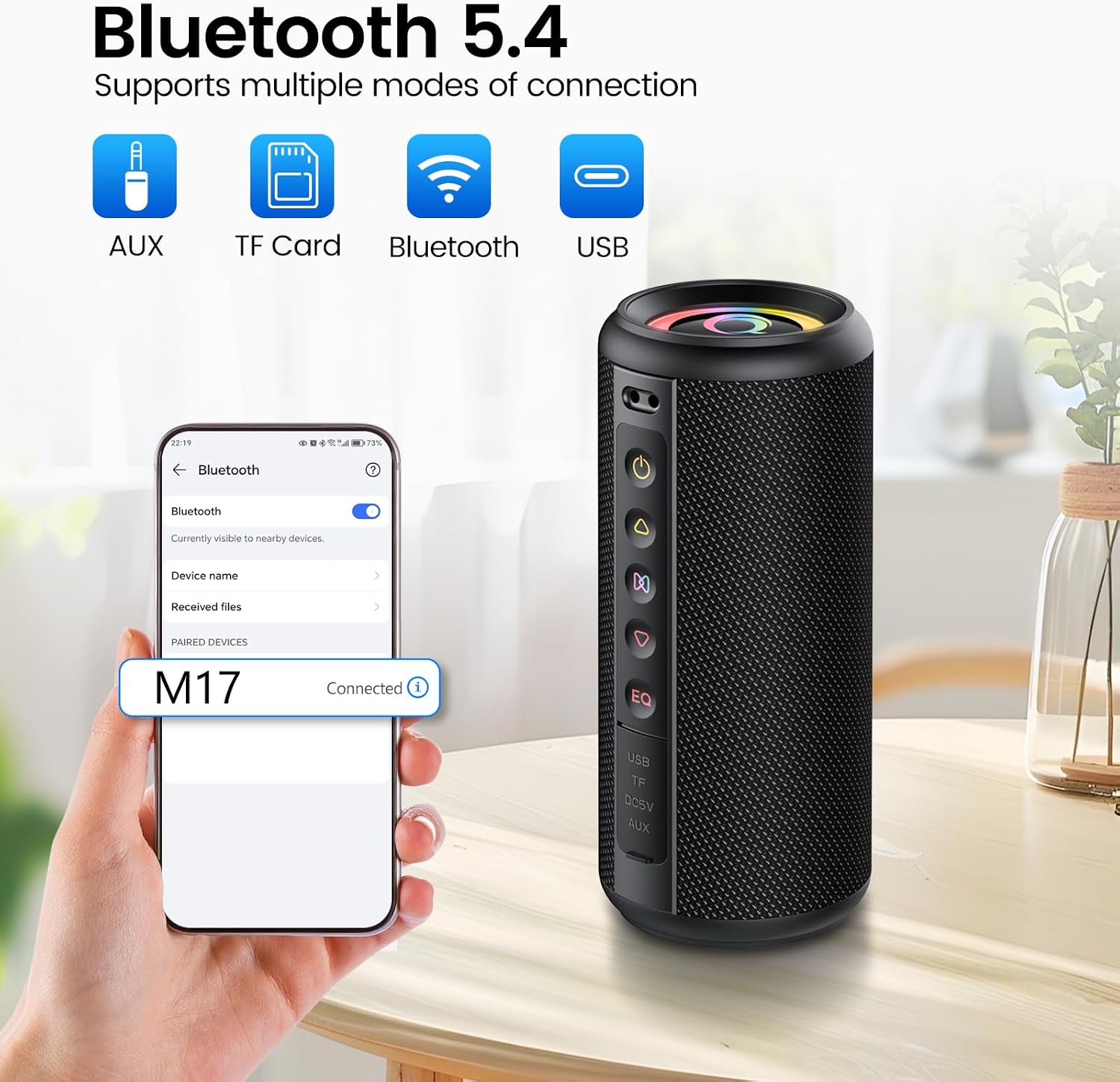 Thumbnail 3 de Portable Bluetooth Speaker with 20W Stereo, Bluetooth 5.4, IP7 Waterproof, 20H Playtime, RGB Lights (M17)