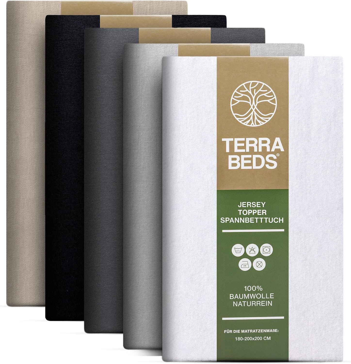 Detalle de Terra Beds Premium Topper Spannbettlaken (180x200–200x200 cm, 160 g/m²) aus Baumwoll-Jersey für Boxspring-Topper