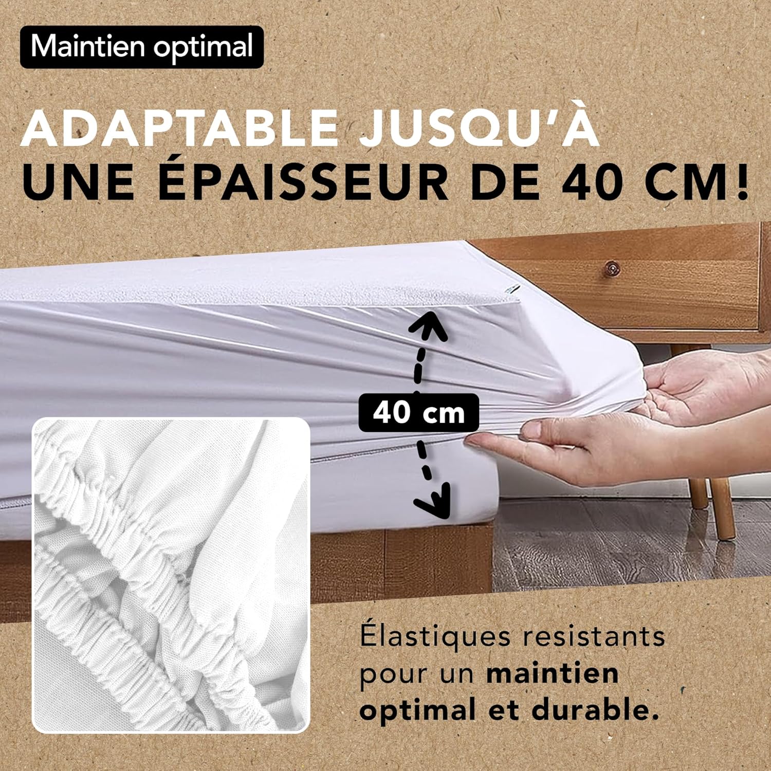 Thumbnail 2 de Ôhm Protège Matelas 160x200 cm imperméable en coton (alèse forme drap-housse) anti-acariens
