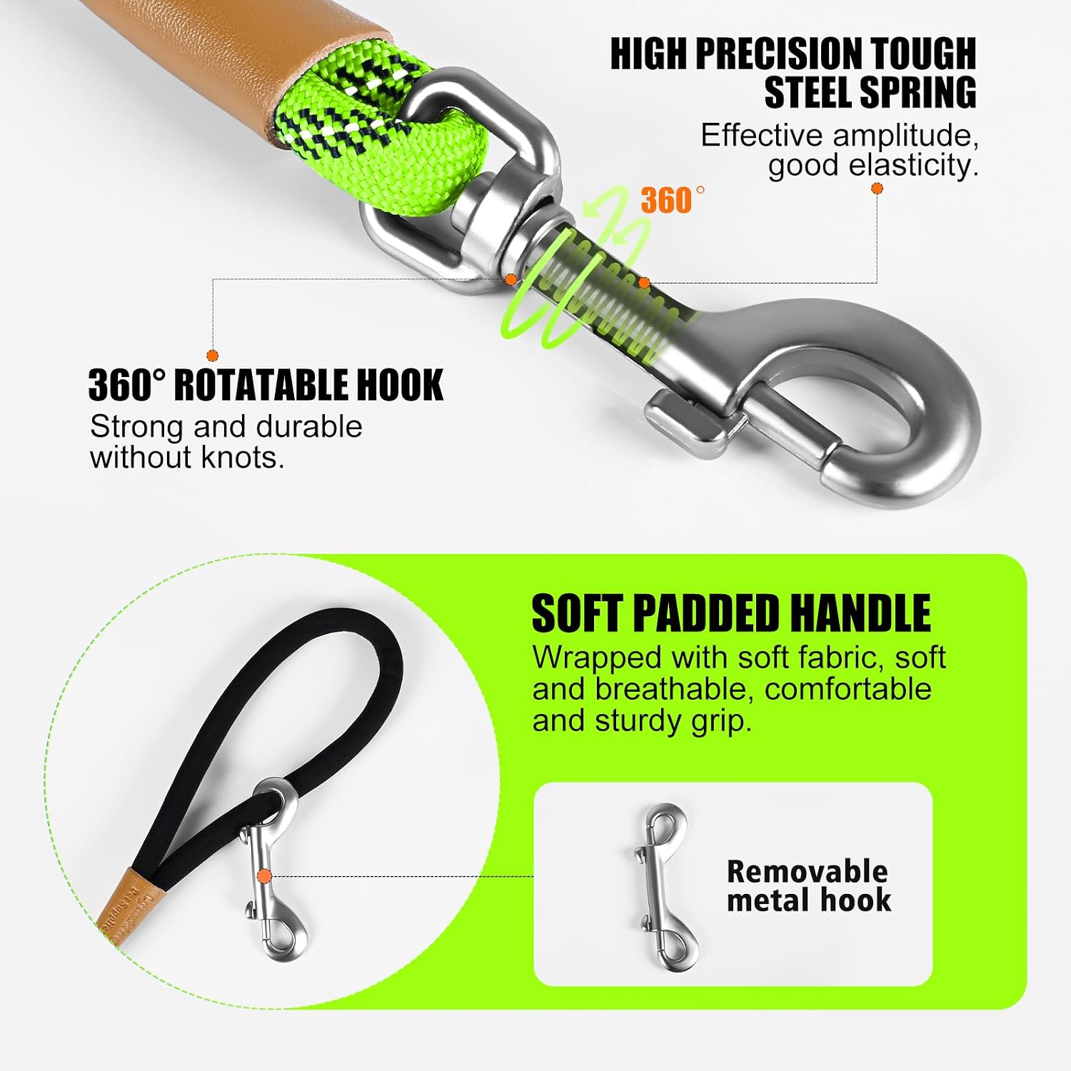Detalle de Lynxking 15ft Dog Training Lead, 3/8-Inch Rope, Light Green