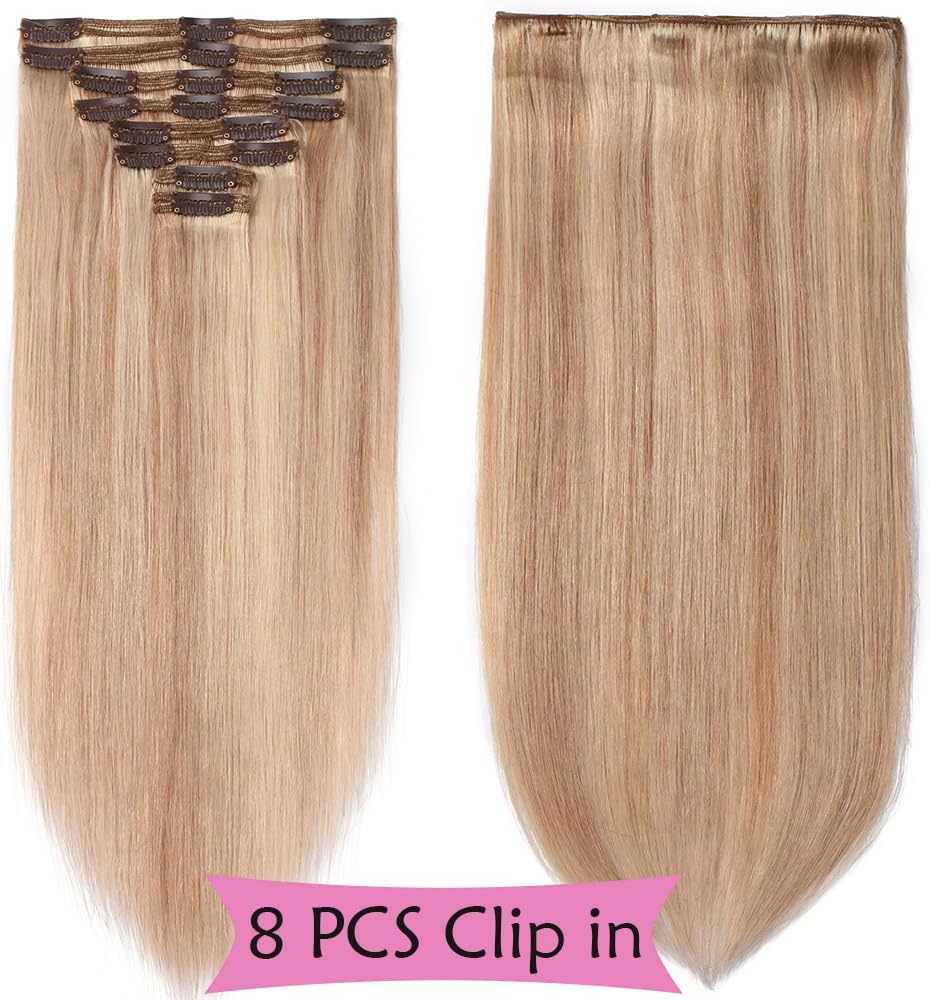 Detalle de SEGO Extension Clip Capelli Veri Volumizzante Set da 8 Fasce – Remy Double Weft, 50 cm, 140 g