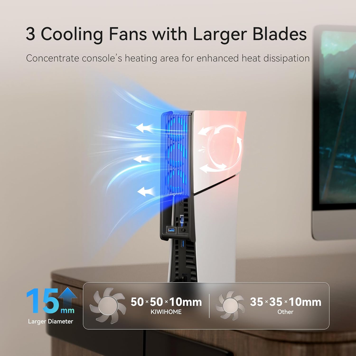Thumbnail 2 de KIWIHOME Slim Fan for PS5 Slim with Auto Speed and LED – Quieter Cooling Accessory (USB 3.0)
