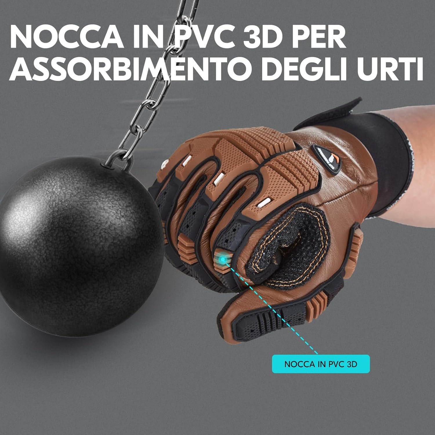 Thumbnail 3 de Vgo... Guanti da lavoro antitaglio con protezione da vibrazioni e touchscreen (EN388 C, ANSI A3) — 1 paio, marrone