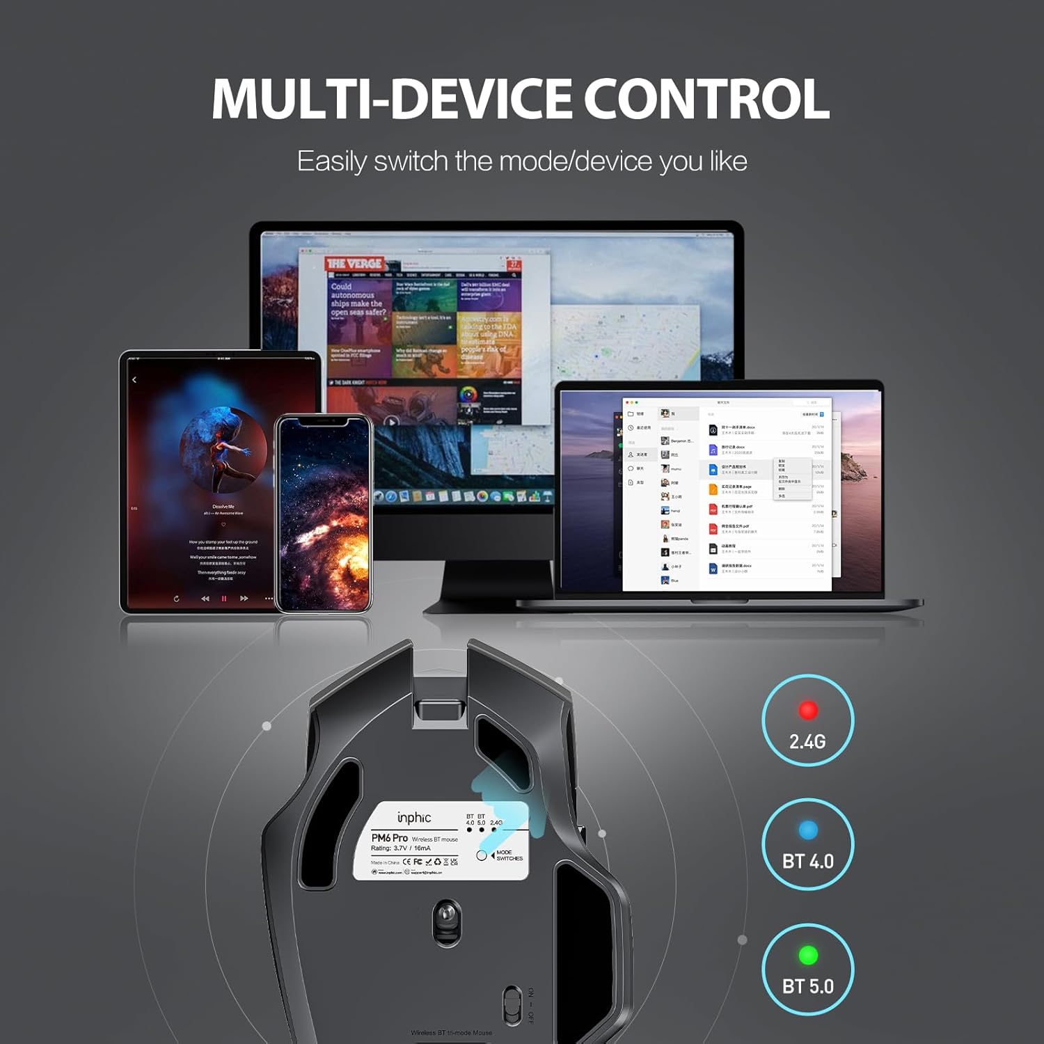 Thumbnail 4 de INPHIC Bluetooth Mouse 1600 DPI ergonomic wireless mouse
