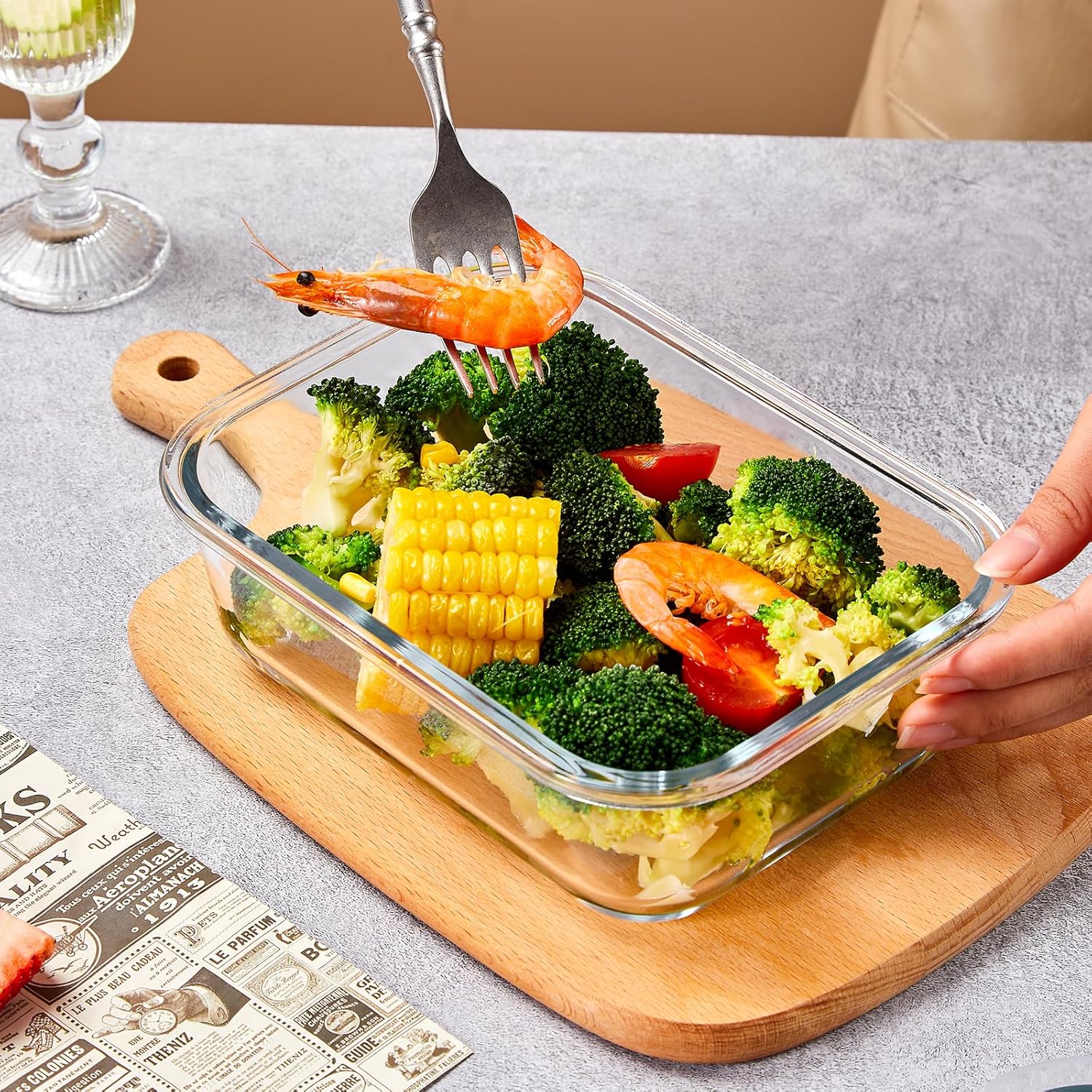 Detalle 2 de Liuruiyu 10 Pack Glass Food Storage Containers with Lids — Airtight, Oven/Microwave/Freezer/Dishwasher Safe