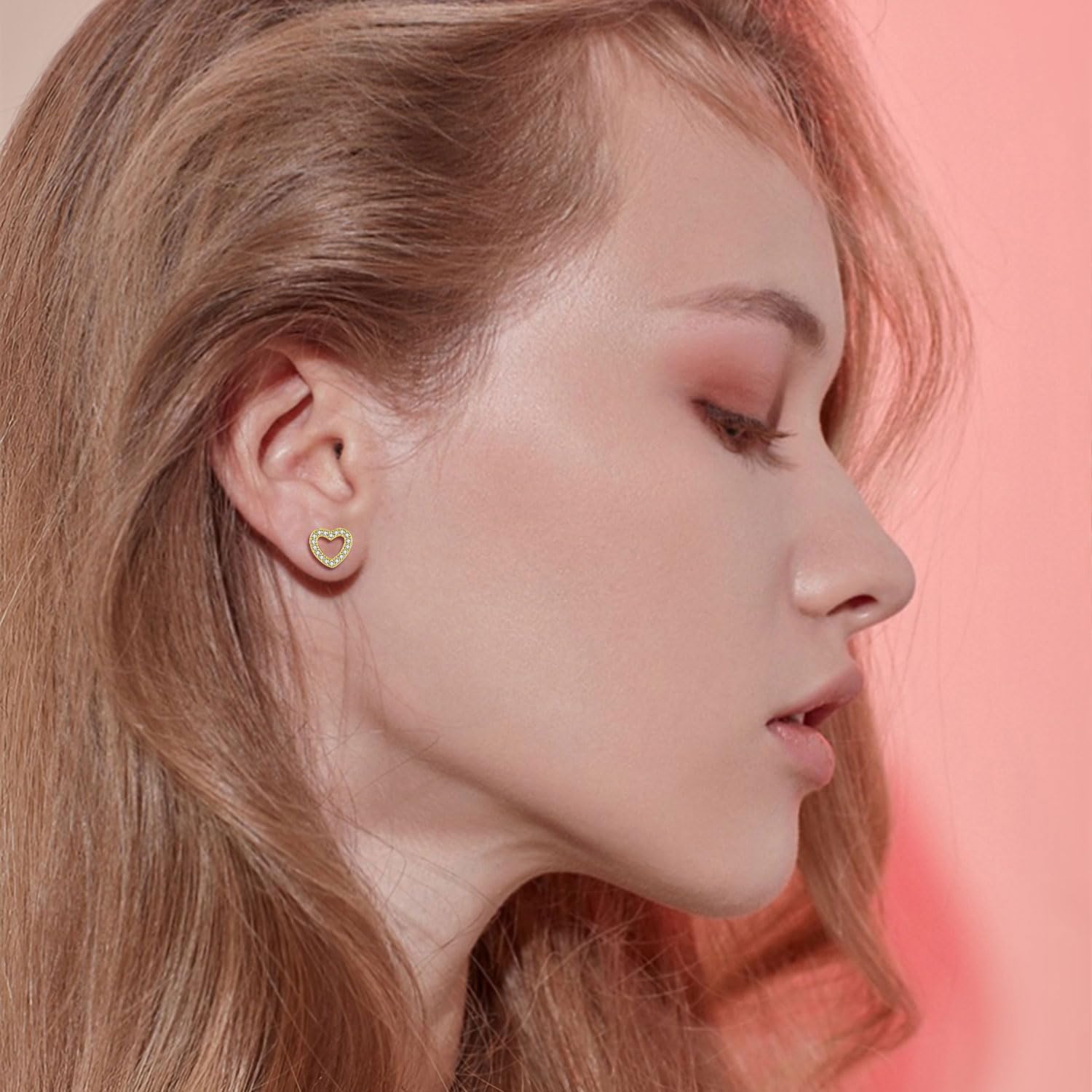 Thumbnail 3 de Loutade Sterling Silver Heart Stud Earrings – Hypoallergenic Mini Open Heart Sleeper