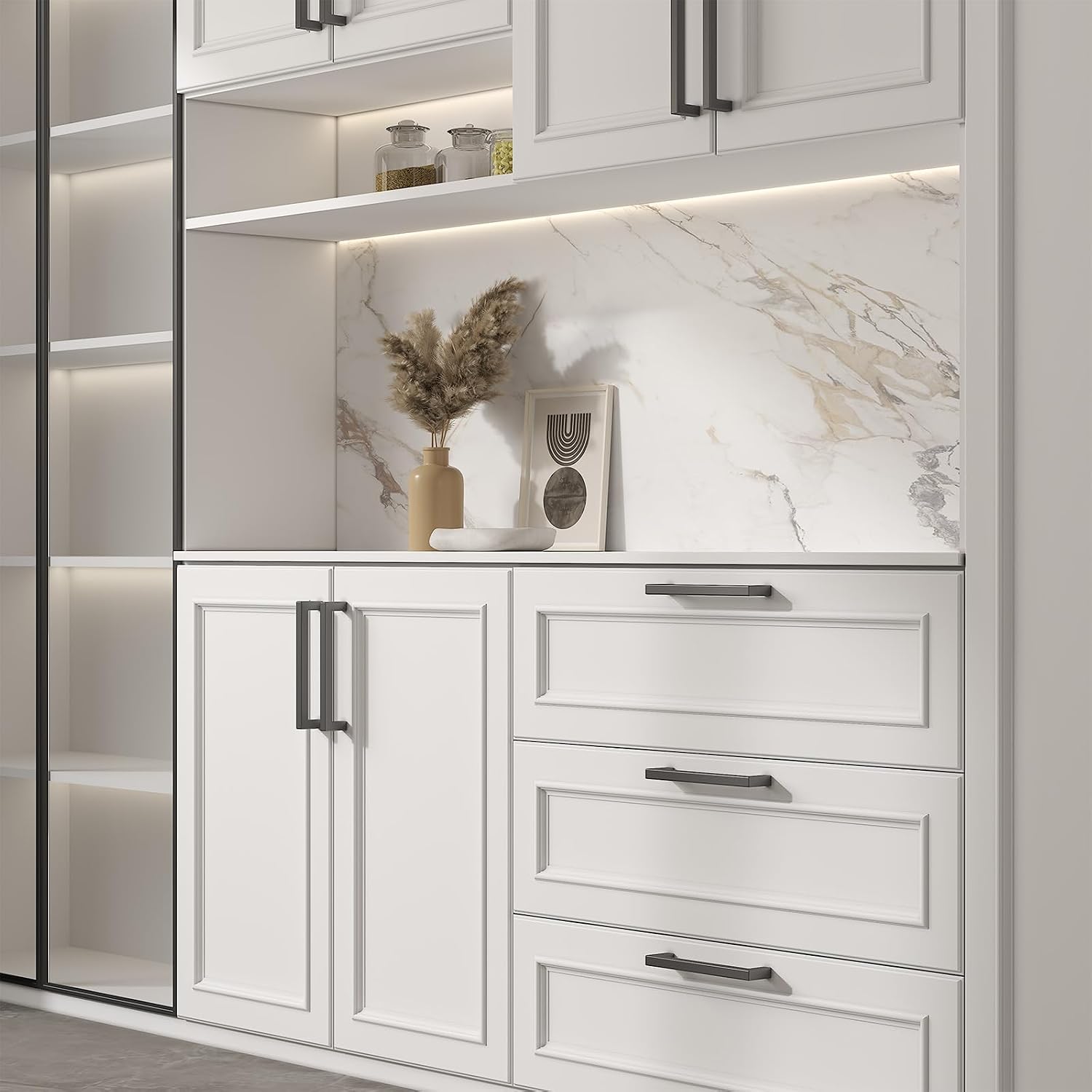 Thumbnail 6 de Goldenwarm LSJ12BK128-45@#Units Cabinet Pulls, Matte Black Stainless Steel, 5-Inch Centers