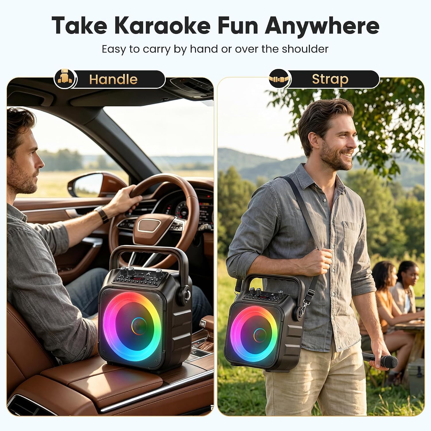 Detalle de Karaoke Machine with 2 Wireless Microphones: Portable Bluetooth Speaker for Home & Parties