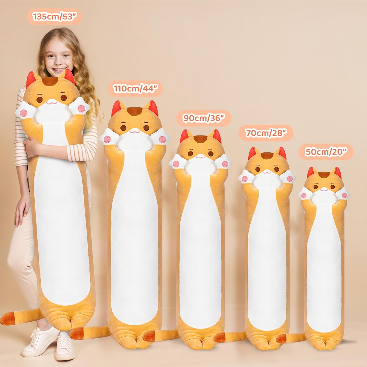 Detalle de Mewaii Peluche Coussin Long 70 cm — Oreiller chat kawaii pour enfant