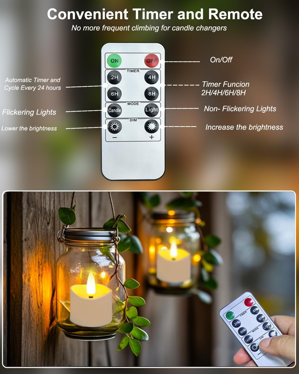 Detalle 2 de Anziner Rechargeable Tea Lights 6 Pack with Remote, USB-C Charging and Timer