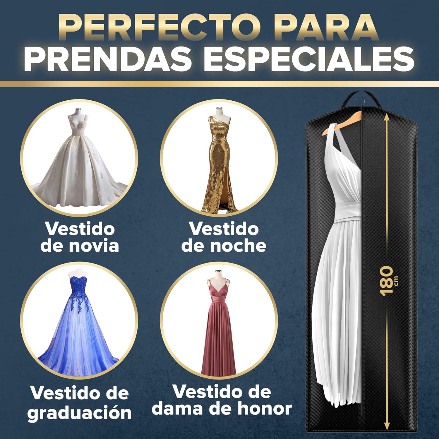 Detalle de FiRiO 1x Funda Vestido Largo Plegable 180x60 cm – Porta Trajes Mujer, Transpirable y Antipolvo