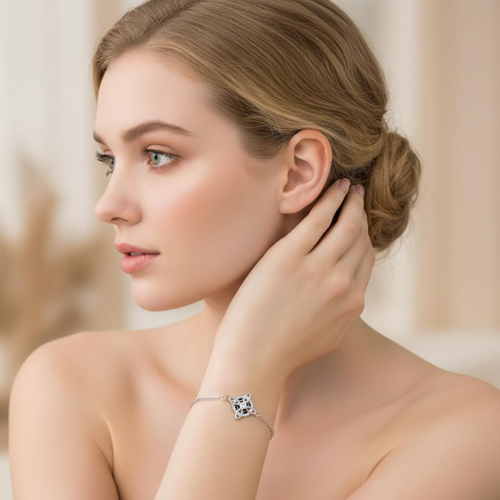 Detalle de Micory Femme Bracelet en Argent Sterling 925 Ajustable – Croix Celtique et Nœud, Cadeau Élégant