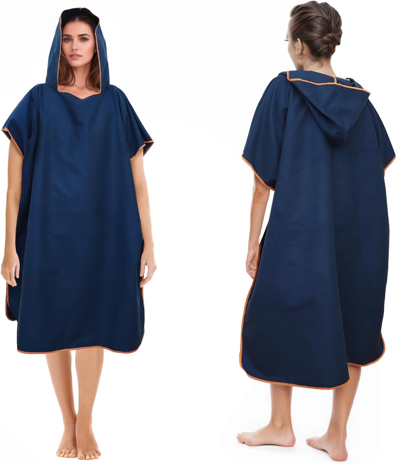 Detalle de Poncho da bagno in microfibra per uomo e donna – 110x90 cm, asciugamano poncho blu scuro