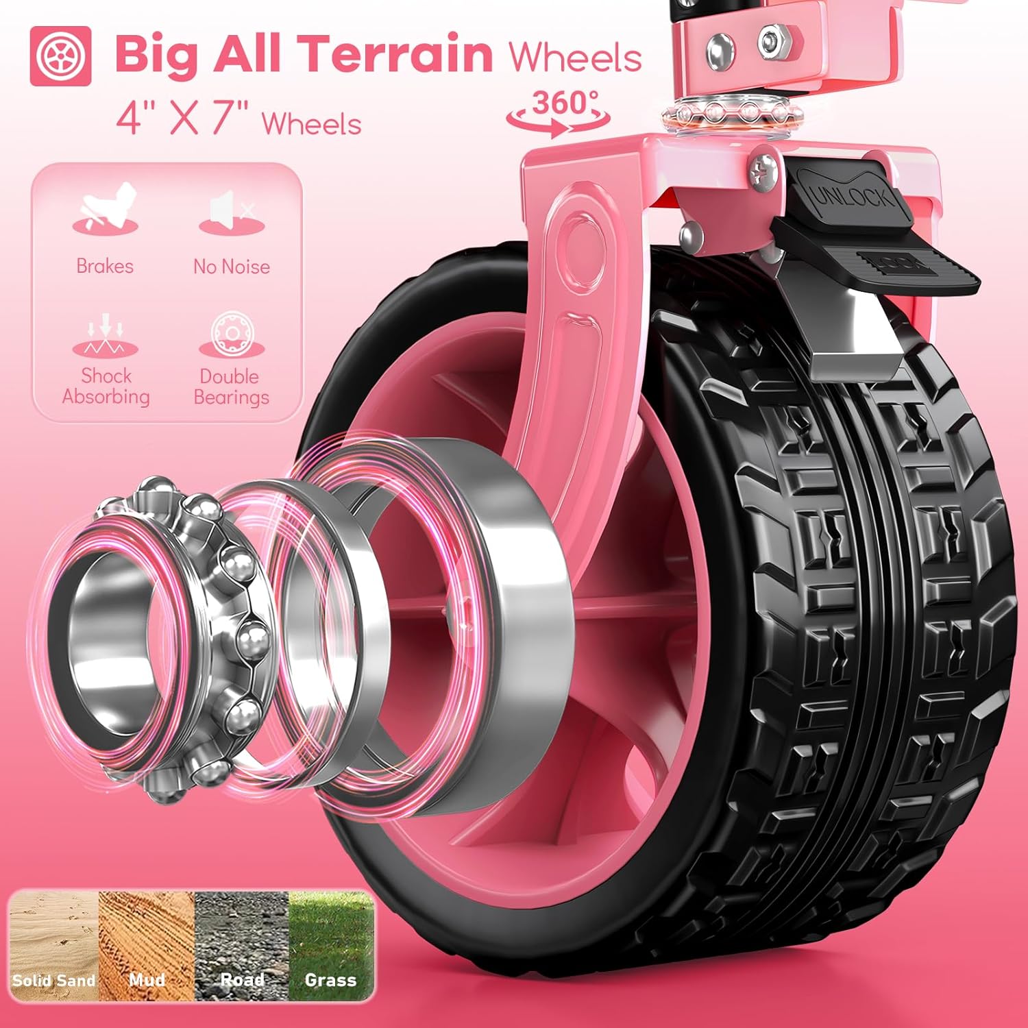 Detalle de Originsure FW220BLACK-3001-CA-Pink 220L Folding Wagon with All-Terrain Wheels