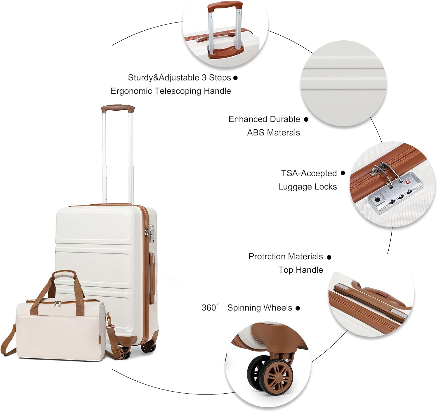 Thumbnail 1 de Kono 2-Piece Lightweight Luggage Set (Cream White) – 52x38x21cm ABS+PC Hard Shell + Ryanair Cabin Bag