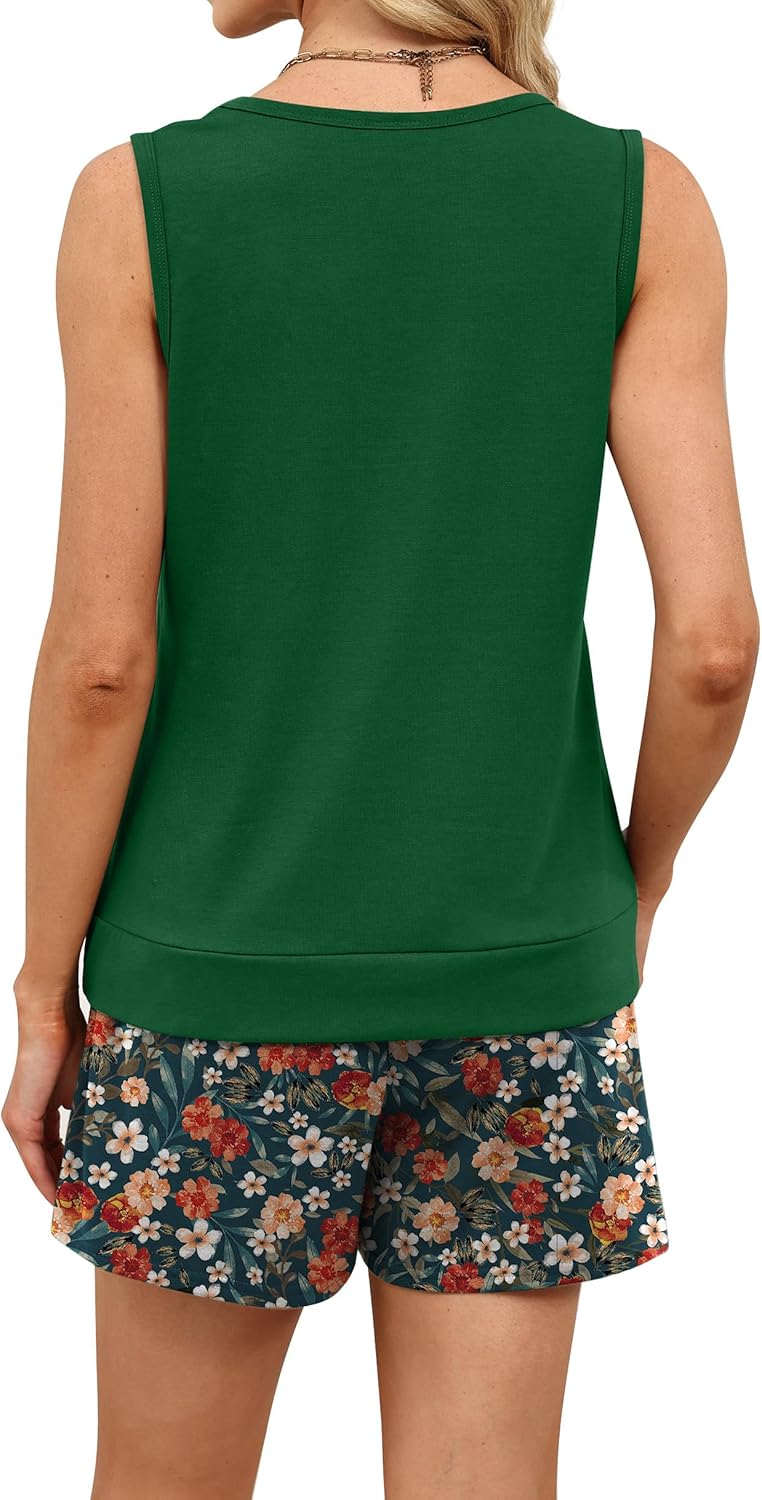 Detalle de WIHOLL Two-Piece Women’s Summer Lounge Short Set (Tank & Shorts with Pockets)