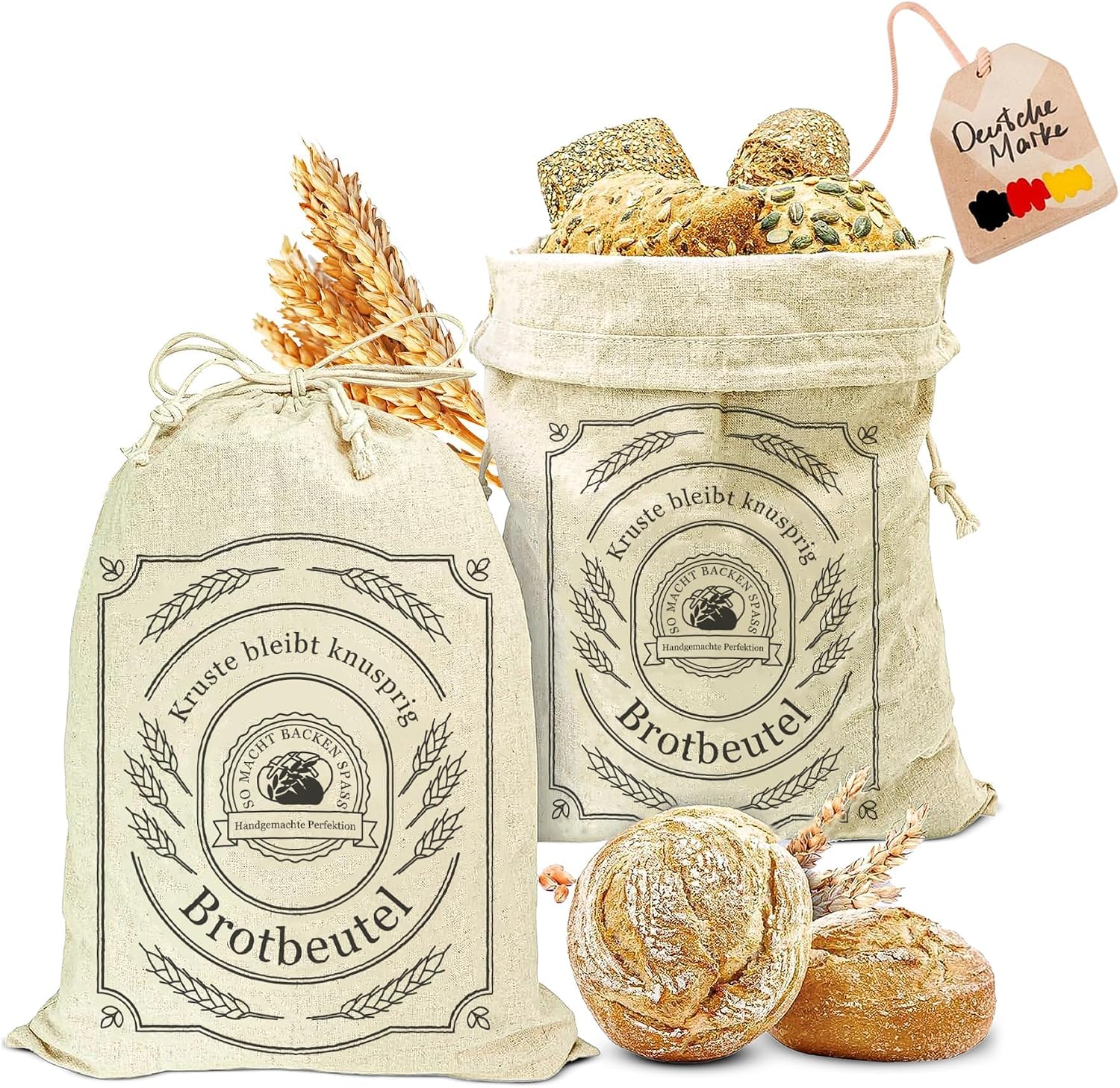 Thumbnail 6 de AH® Leinen Brotbeutel Set 3er 30x40 cm – atmungsaktiv, ungebleicht, wiederverwendbar