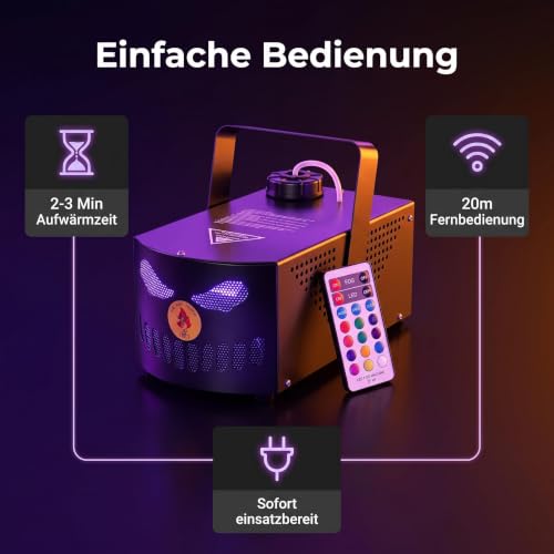 Detalle de FOGMASHIN Nebelmaschine Halloween Kürbis 3D Gruselgesicht 500W RGB LED