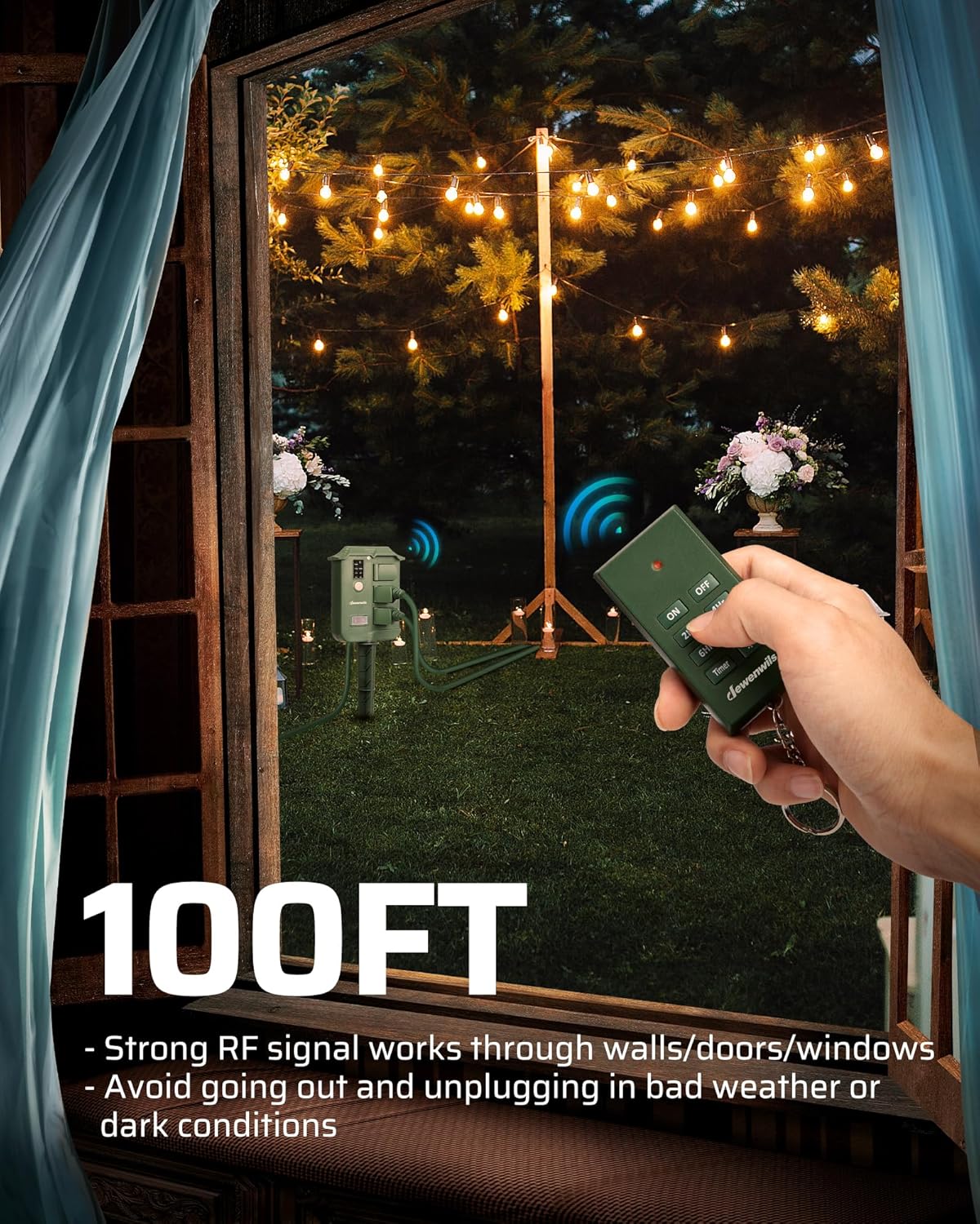 Detalle 2 de DEWENWILS Outdoor Power Stake Timer with 6 Outlets and Remote Control
