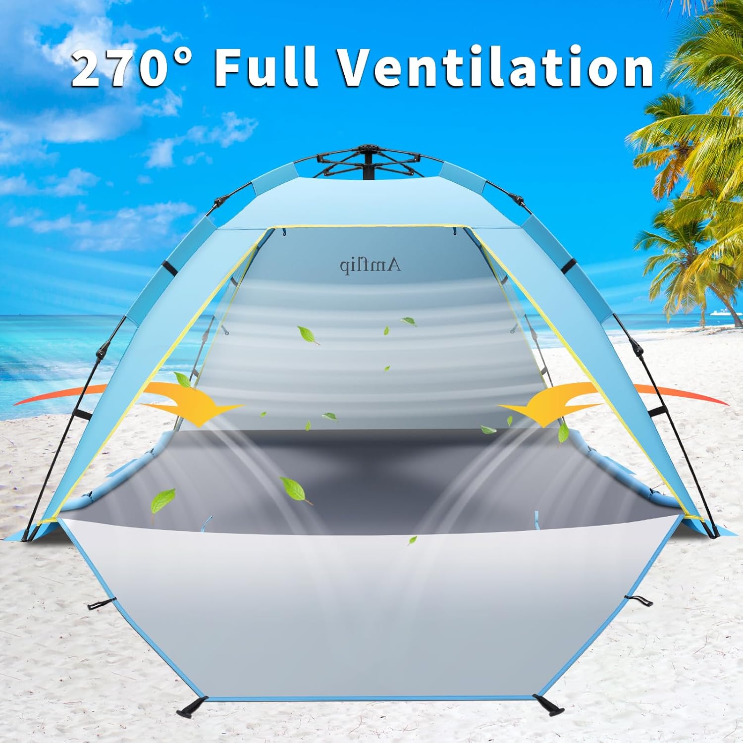 Thumbnail 3 de Amflip 3–4 Personen Instant Strandzelt Pop Up – Großes Strandmuschel mit 3 Türen, UPF50+, einfaches Setup