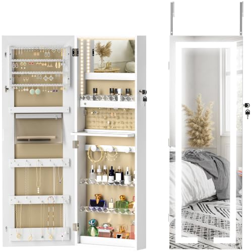 Detalle de HOMCOM espejo joyero con LED, cerradura y organizadores para joyas