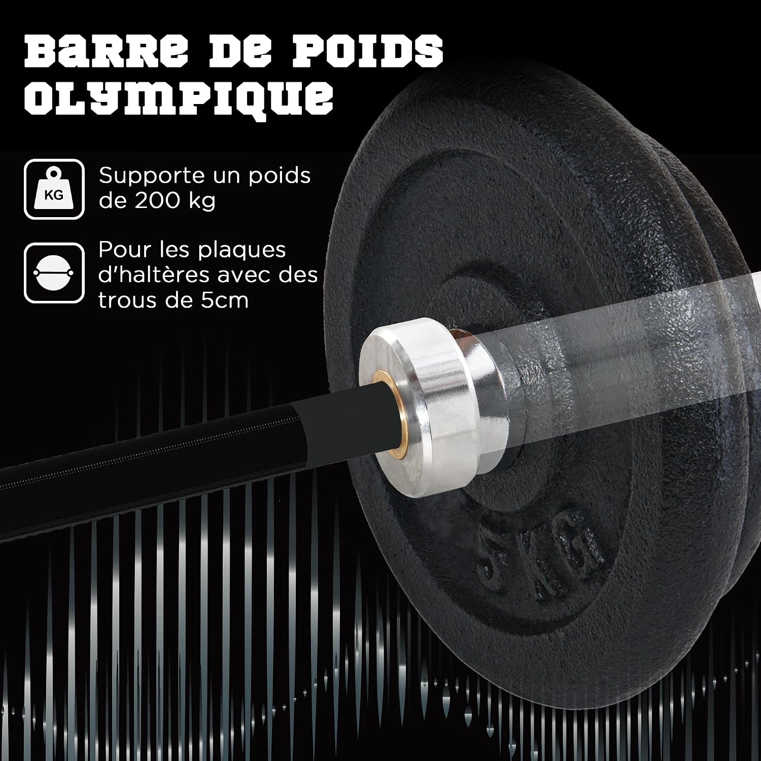 Thumbnail 2 de SPORTNOW halterstang 180 cm, 15 kg, Ø 50 mm, belastbaar tot 200 kg