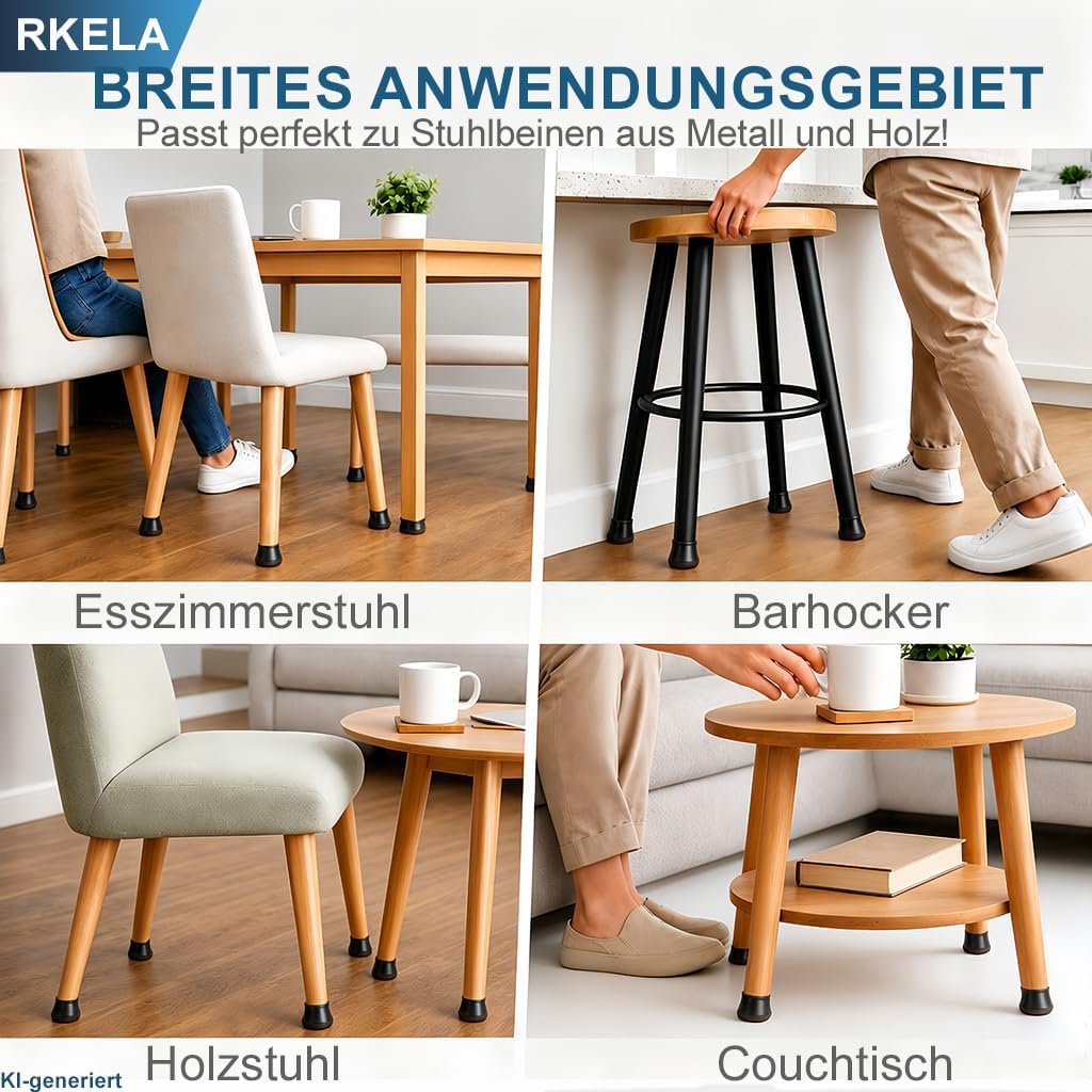 Thumbnail 6 de Stuhlbeinkappen Schwarz – Filzgleiter rund, Ø 19,1–30 mm, 16 Stück