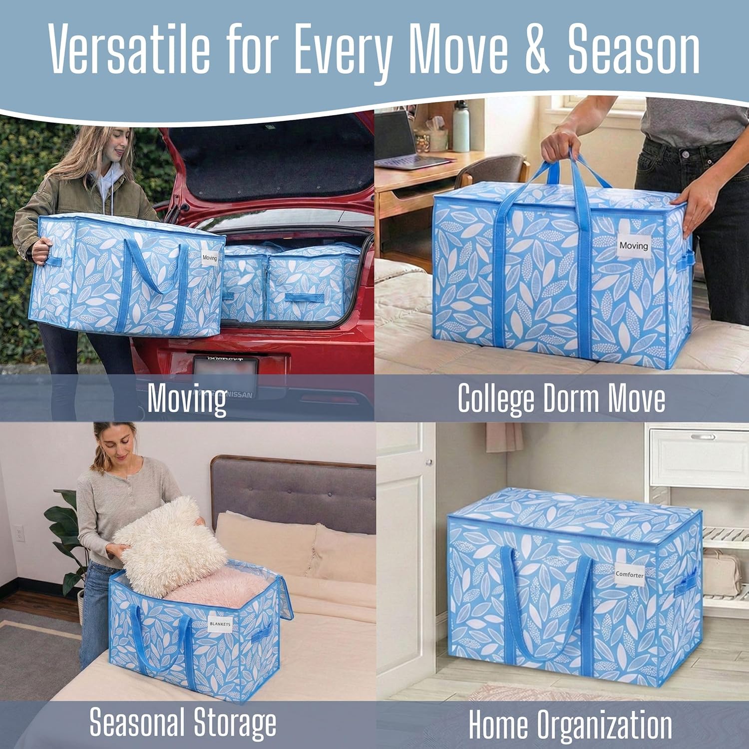 Detalle de VENO 10 Pack Extra Large Moving Storage Bags with Zips – Heavy-Duty, Water-Resistant, 102 L Capacity