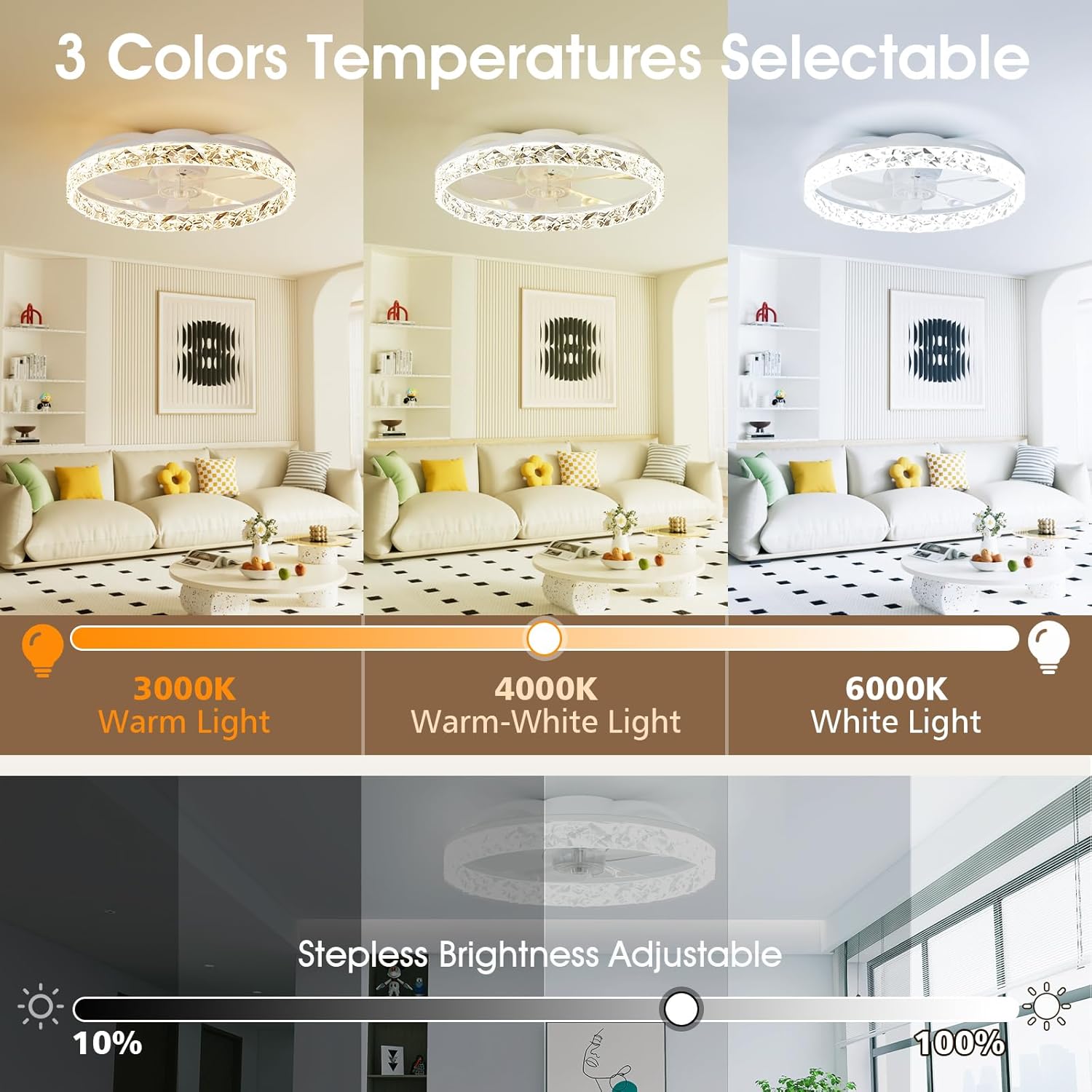Thumbnail 1 de NIORSUN 50cm LED ceiling fan with lights, APP remote and dimmable 6-speed control (White)