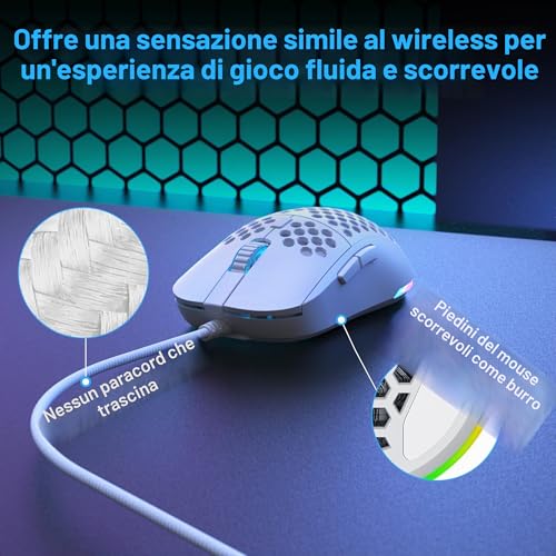 Detalle de Dierya ×TMKB M1SE: Mouse da gioco ultraleggero con sensore 12800 DPI e 6 pulsanti programmabili